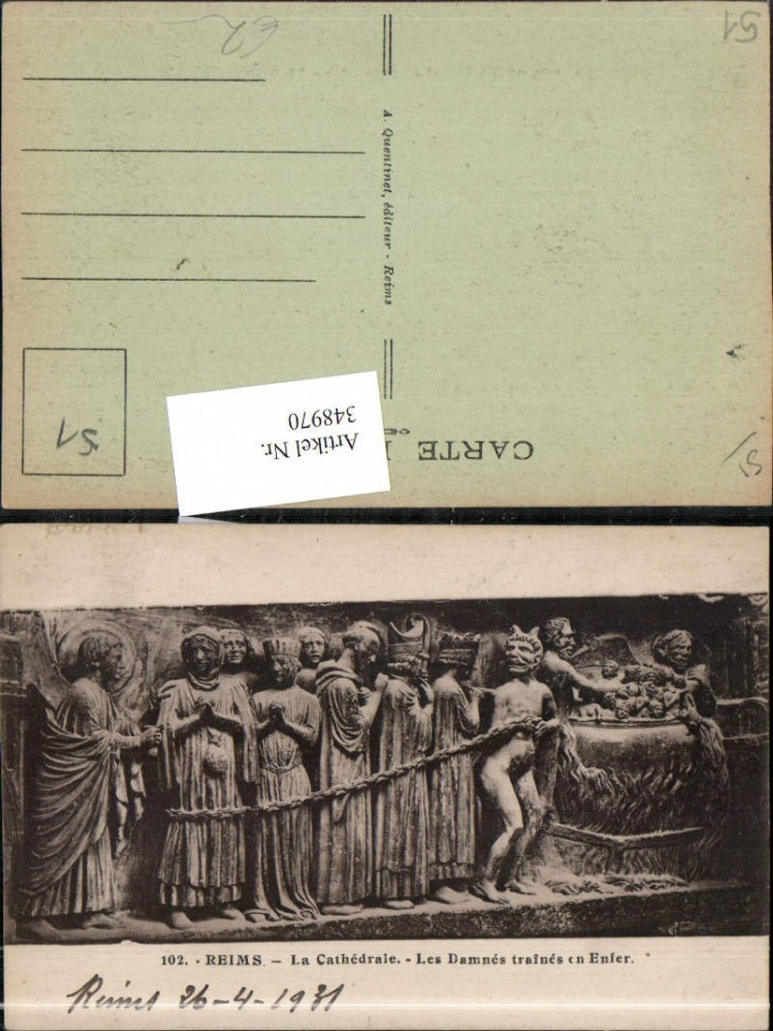 348970,Champagne-Ardenne Marne Reims La Cathedrale Les Damnes traines en Enfer Relief