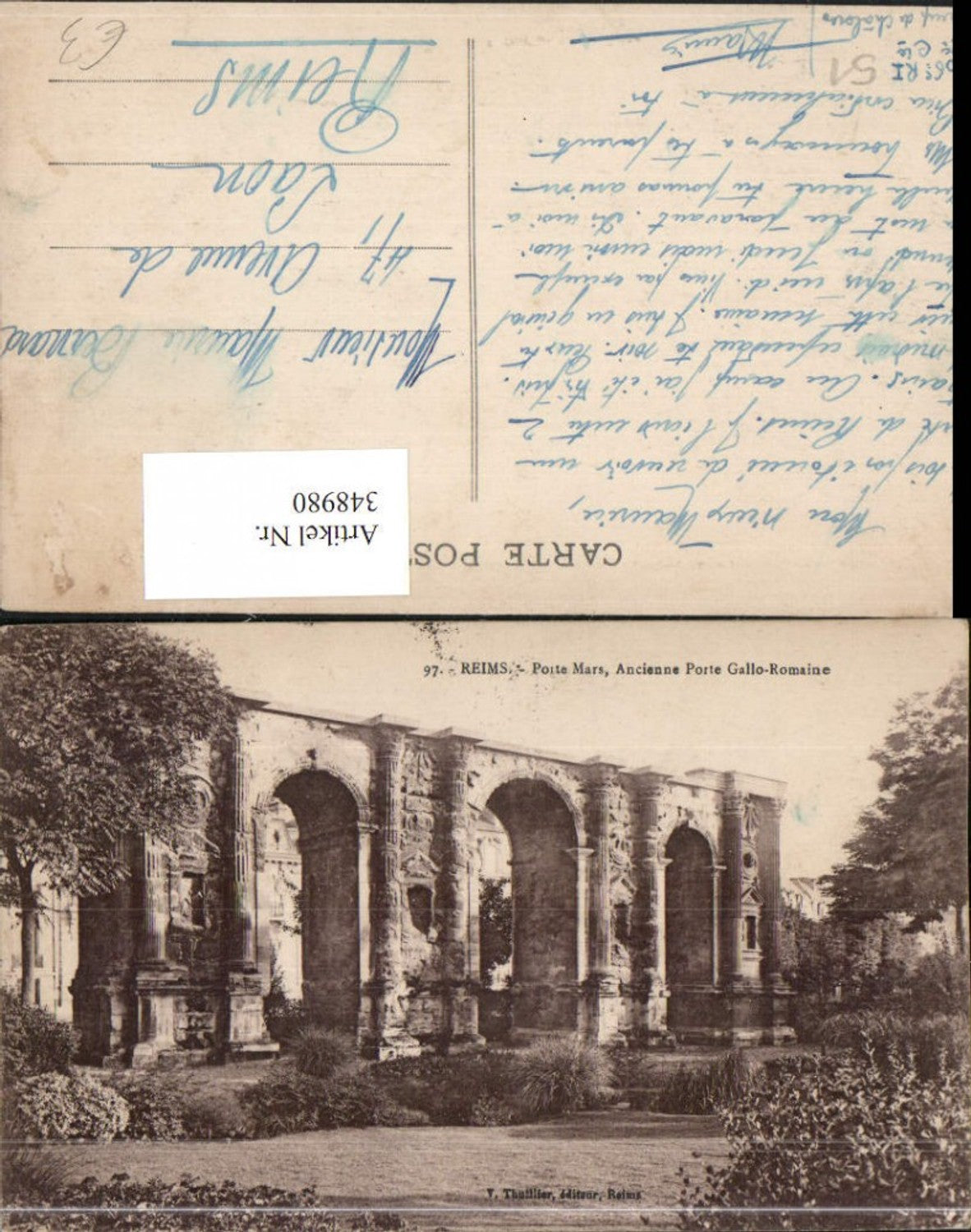 348980,Champagne-Ardenne Marne Reims Porte Mars Ancienne Porte Gallo-Romaine