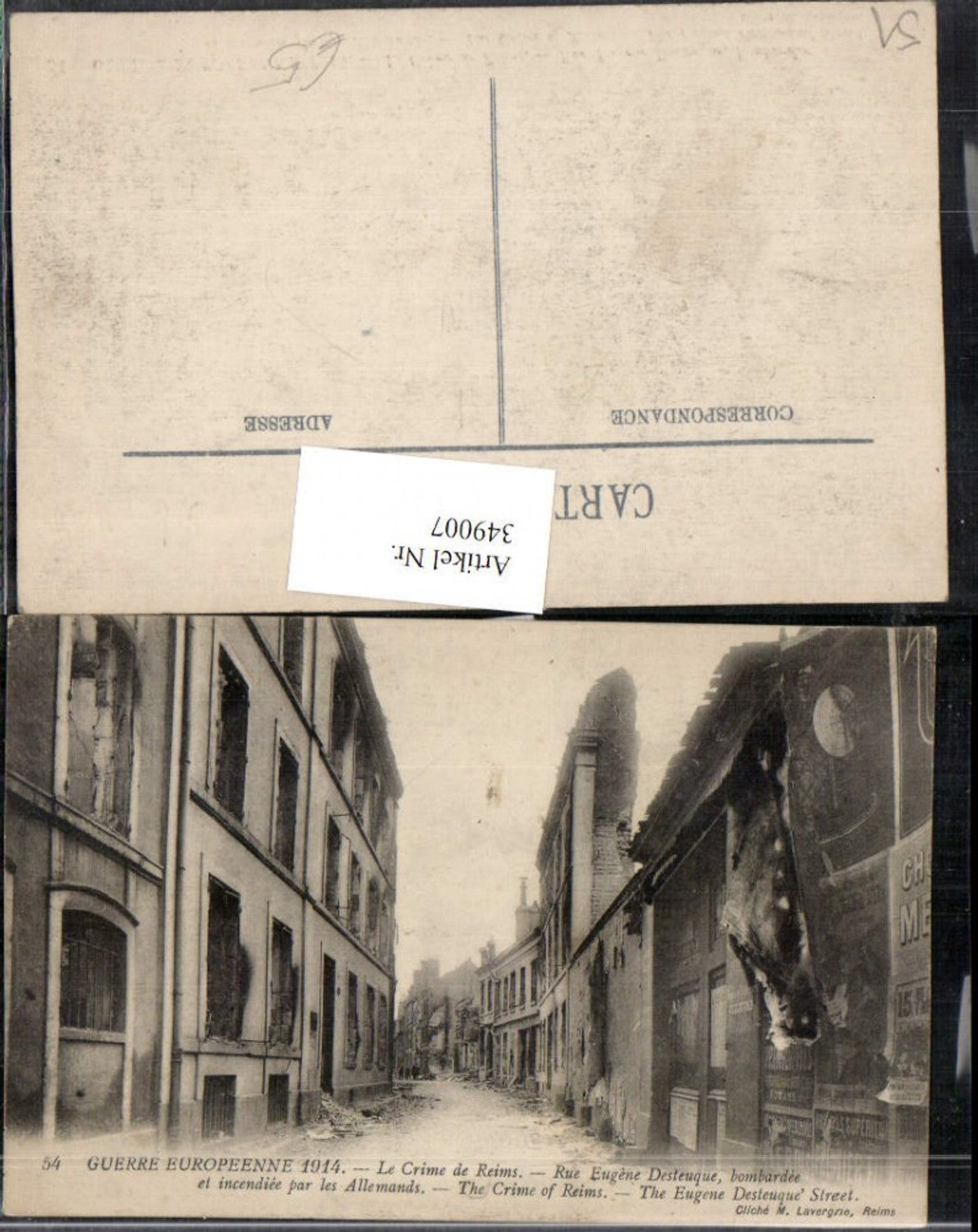 349007,Champagne-Ardenne Marne Le Crime de Reims Rue Eugene Desteuque Zerstörung