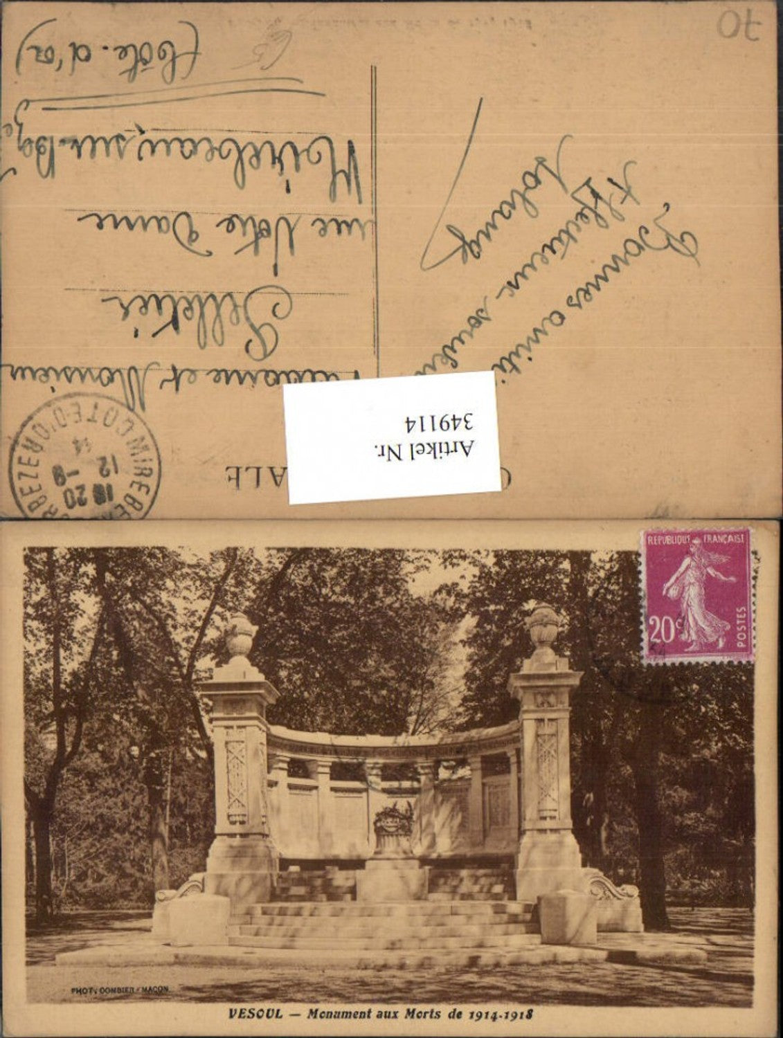 349114,Franche-Comte Haute-Saone Vesoul Monument aux Morts Kriegerdenkmal