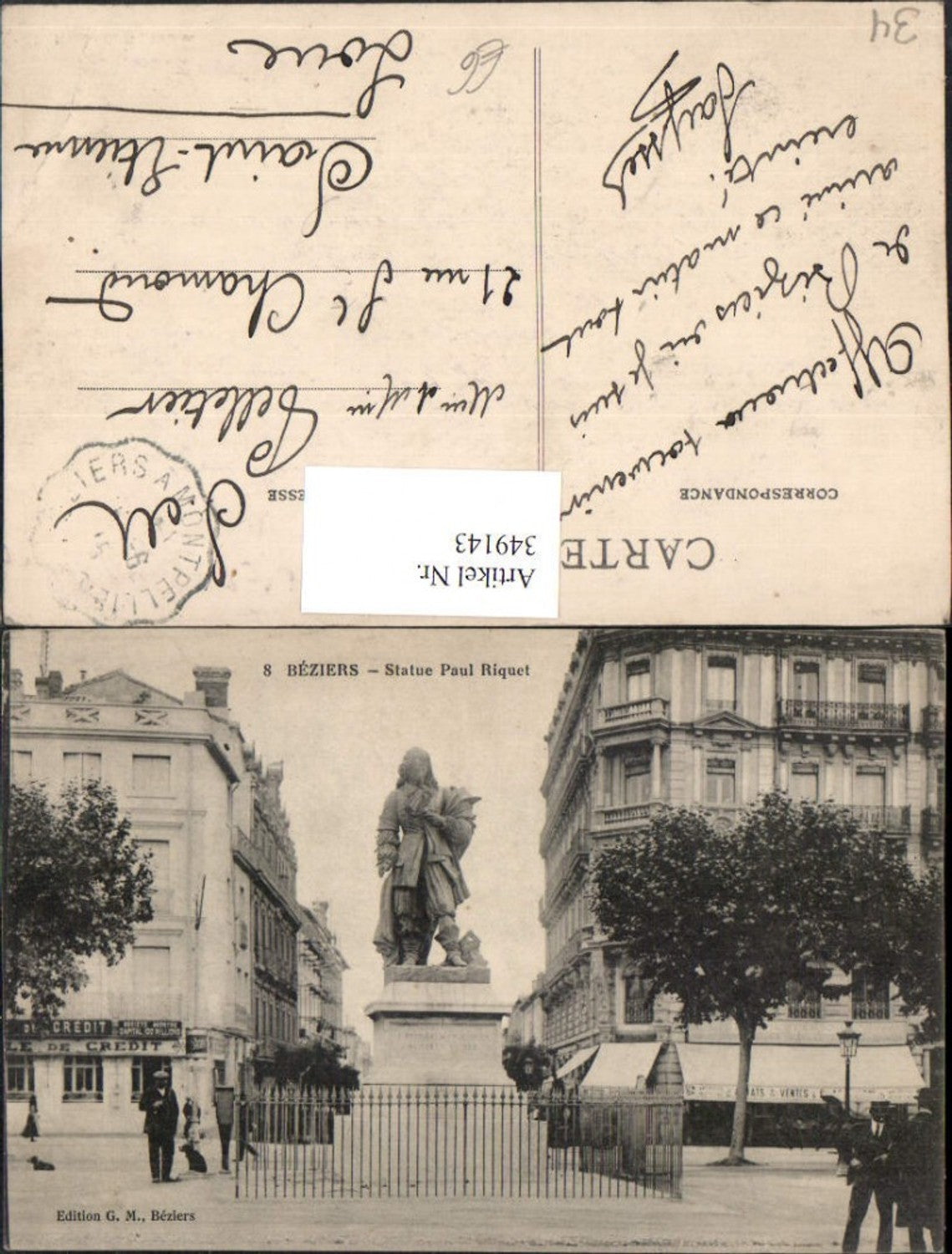 349143,Languedoc-Roussillon Herault Beziers Statue Paul Riquet Denkmal