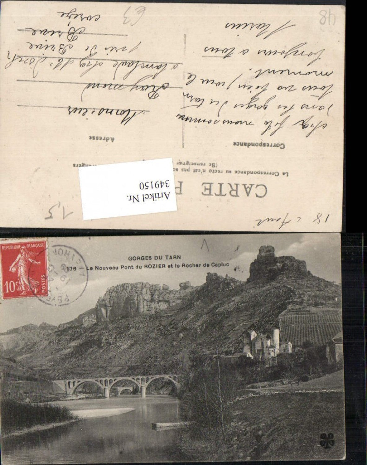 349150,Languedoc-Roussillon Lozere Gorges du Tarn Le Nouveau Pont du Rozier et Rocher de Capluc