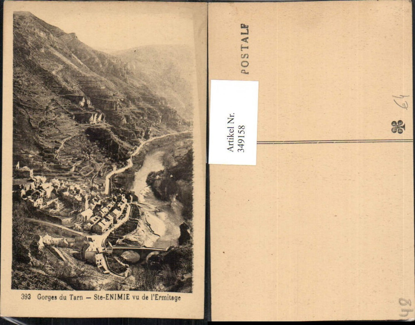 349158,Languedoc-Roussillon Lozere Gorges du Tarn Ste-Enimie vu de l'Ermitage Totale