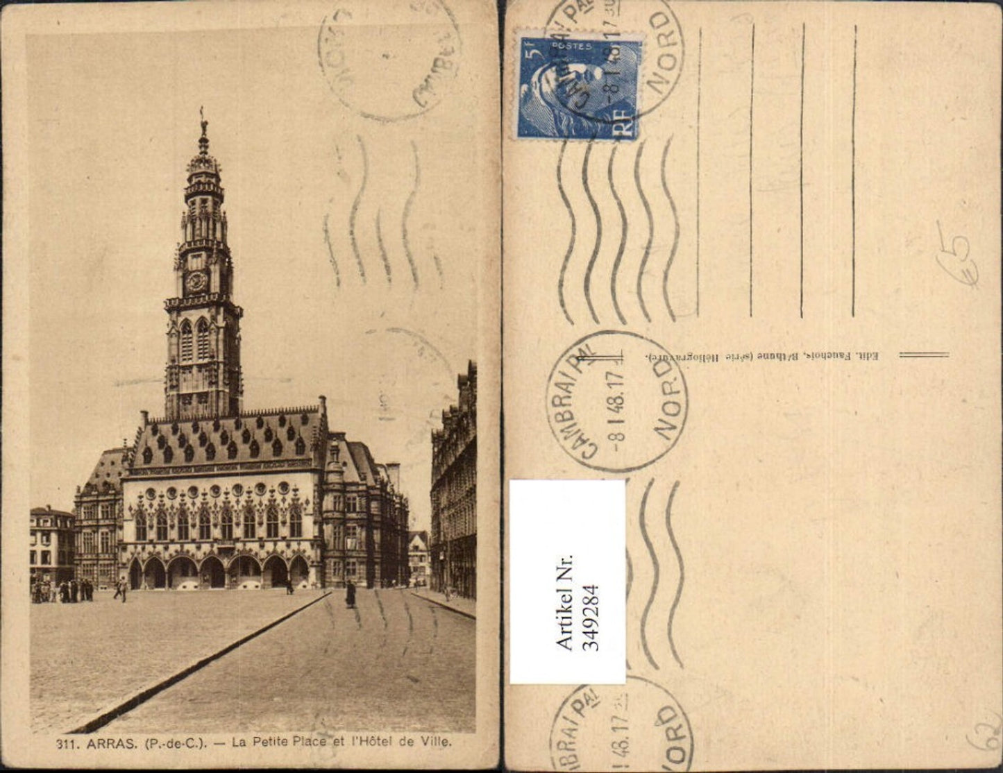 349284,Nord-Pas-de-Calais Pas-de-Calais Arras La Petite Place et l'Hotel de Ville Rathaus
