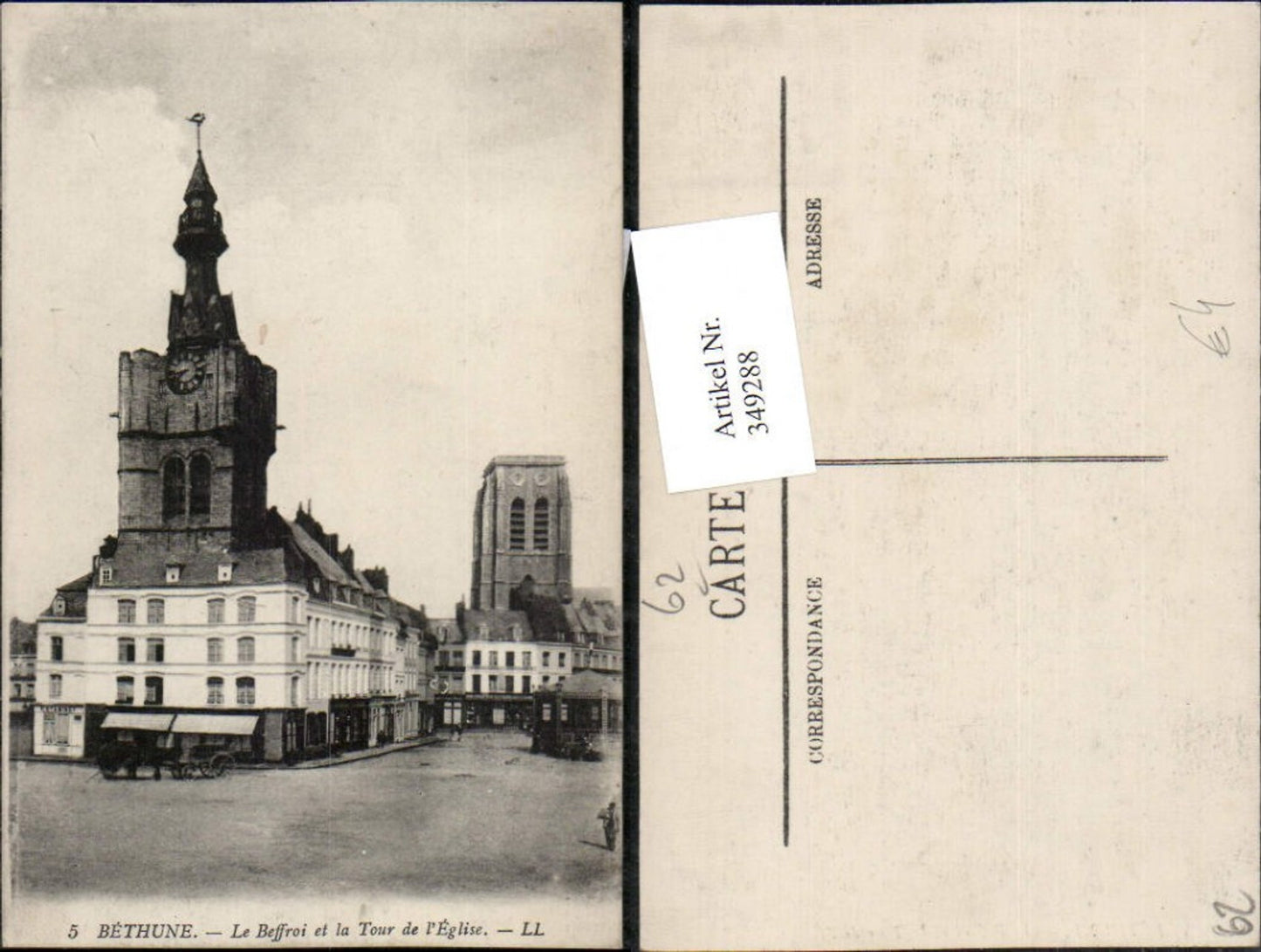 349288,Nord-Pas-de-Calais Pas-de-Calais Bethune Le Beffroi et la Tour de l'Eglise Glockenturm