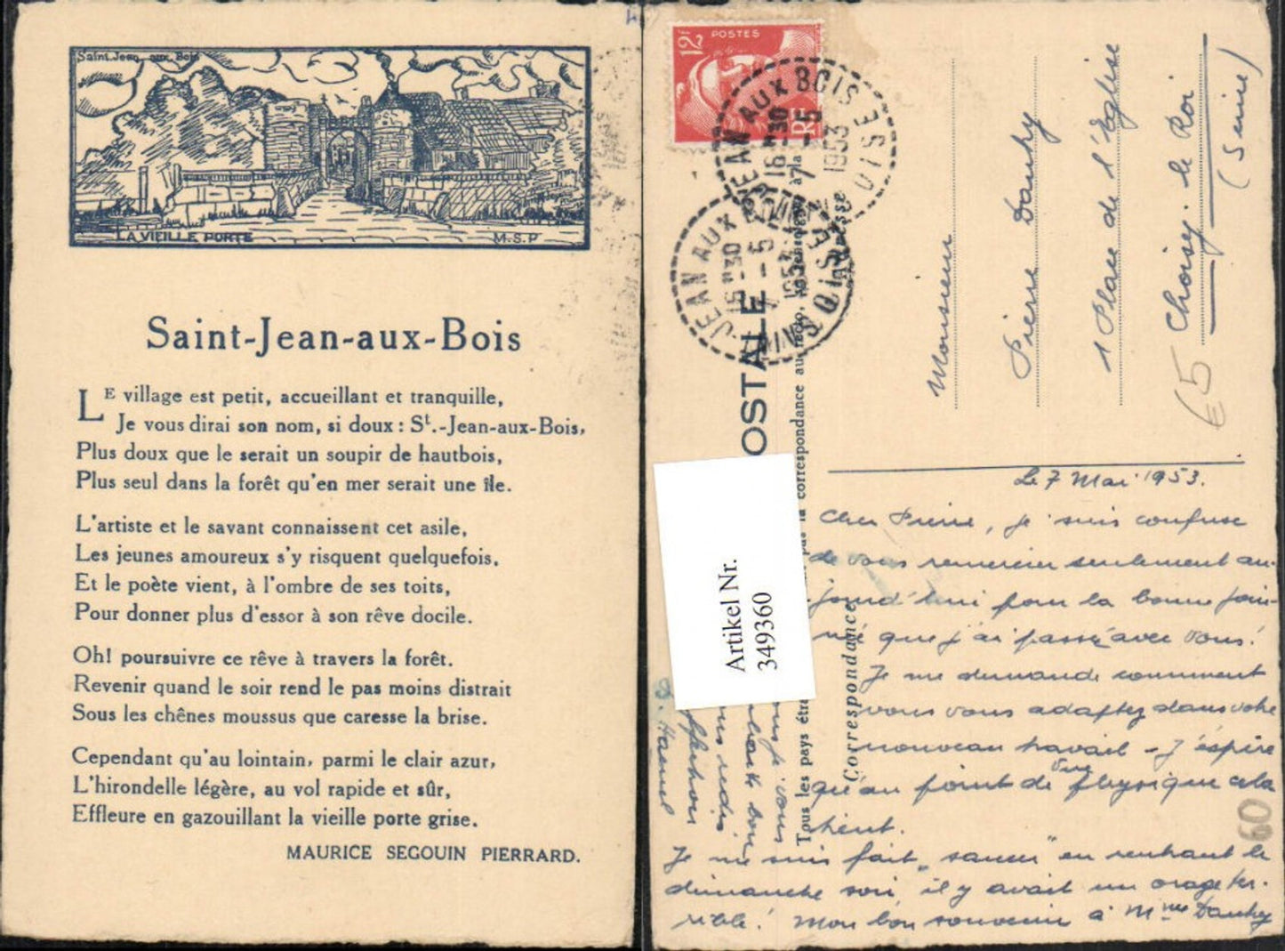 349360,Künstler AK Picardie Oise Saint-Jean-aux-Bois La Vieille Porte Tor Text