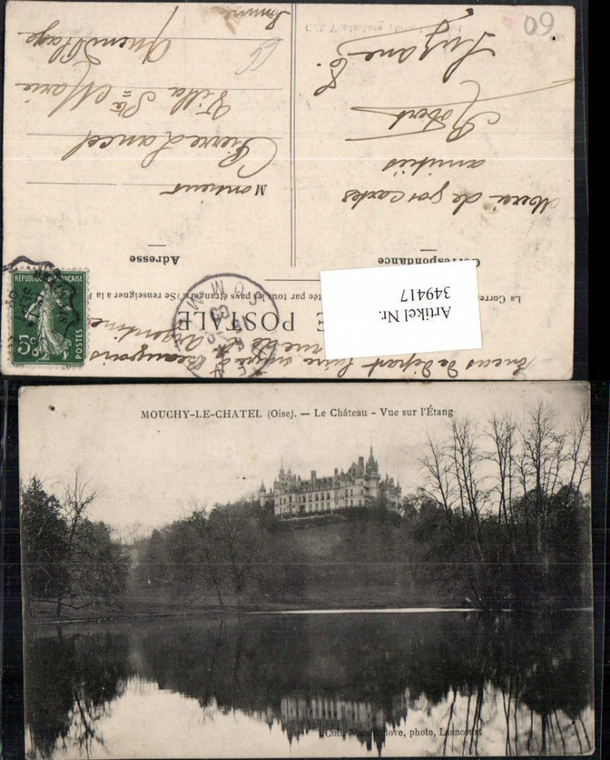 349417,Picardie Oise Mouchy-le-Chatel Le Chateau Vue sur l'Etang Schloss
