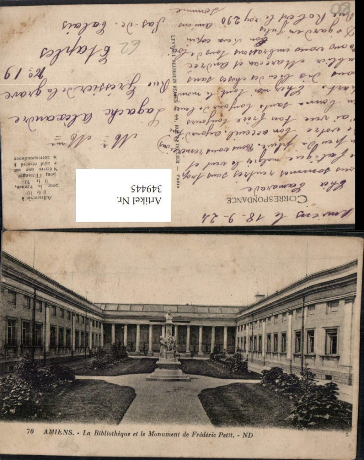 349445,Picardie Somme Amiens La Bibliotheuqe et le Monument de Frederic Petit Bibliothek