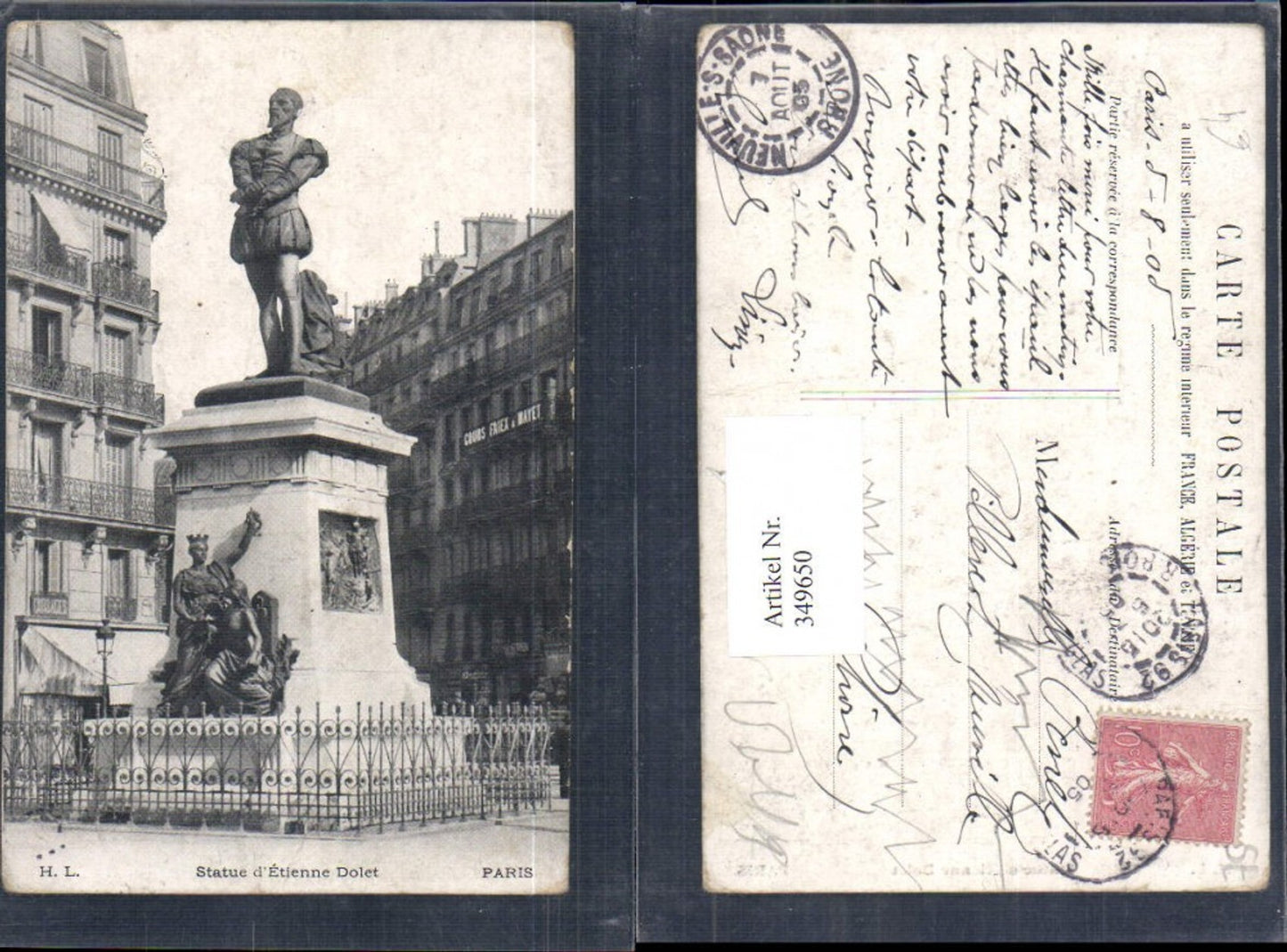 349650,Ile-de-France Paris Statue d Etienne Dolet Statue