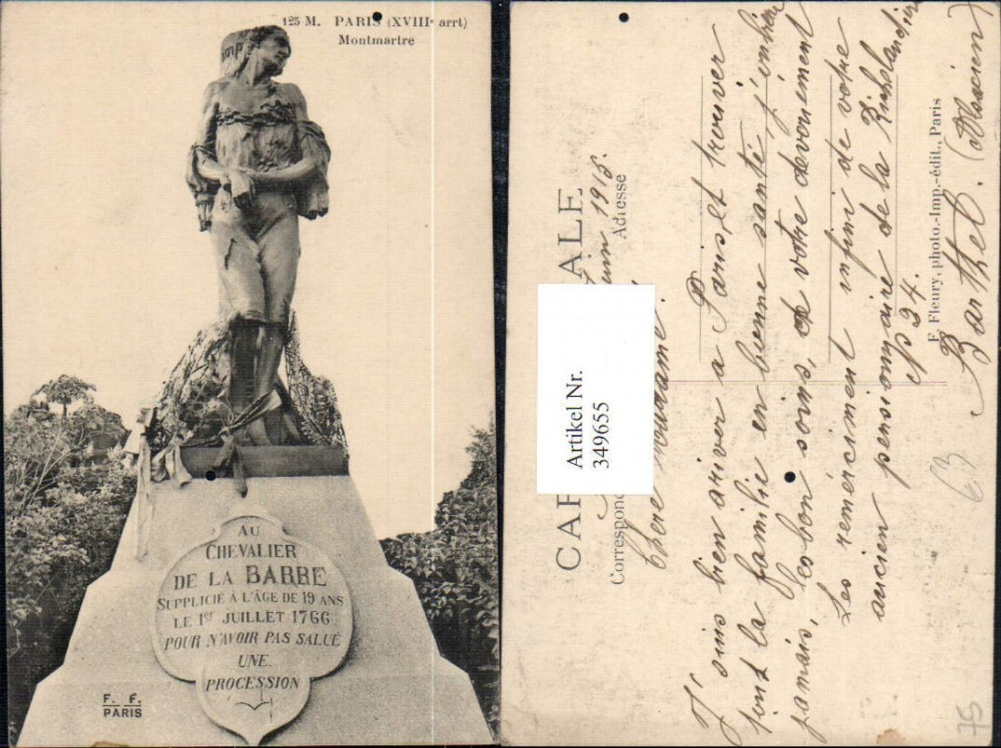 349655,Ile-de-France Paris Montmatre Statue Chevalier de la Babbe