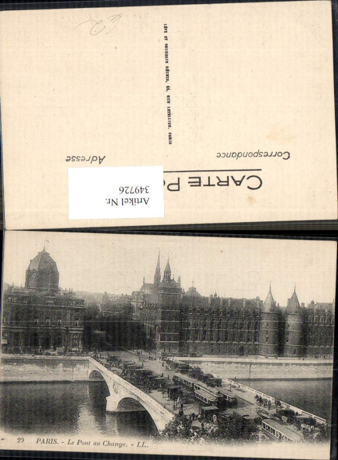 349726,Ile-de-France Paris Le Pont au Change Brücke Straßenbahn Kutschen