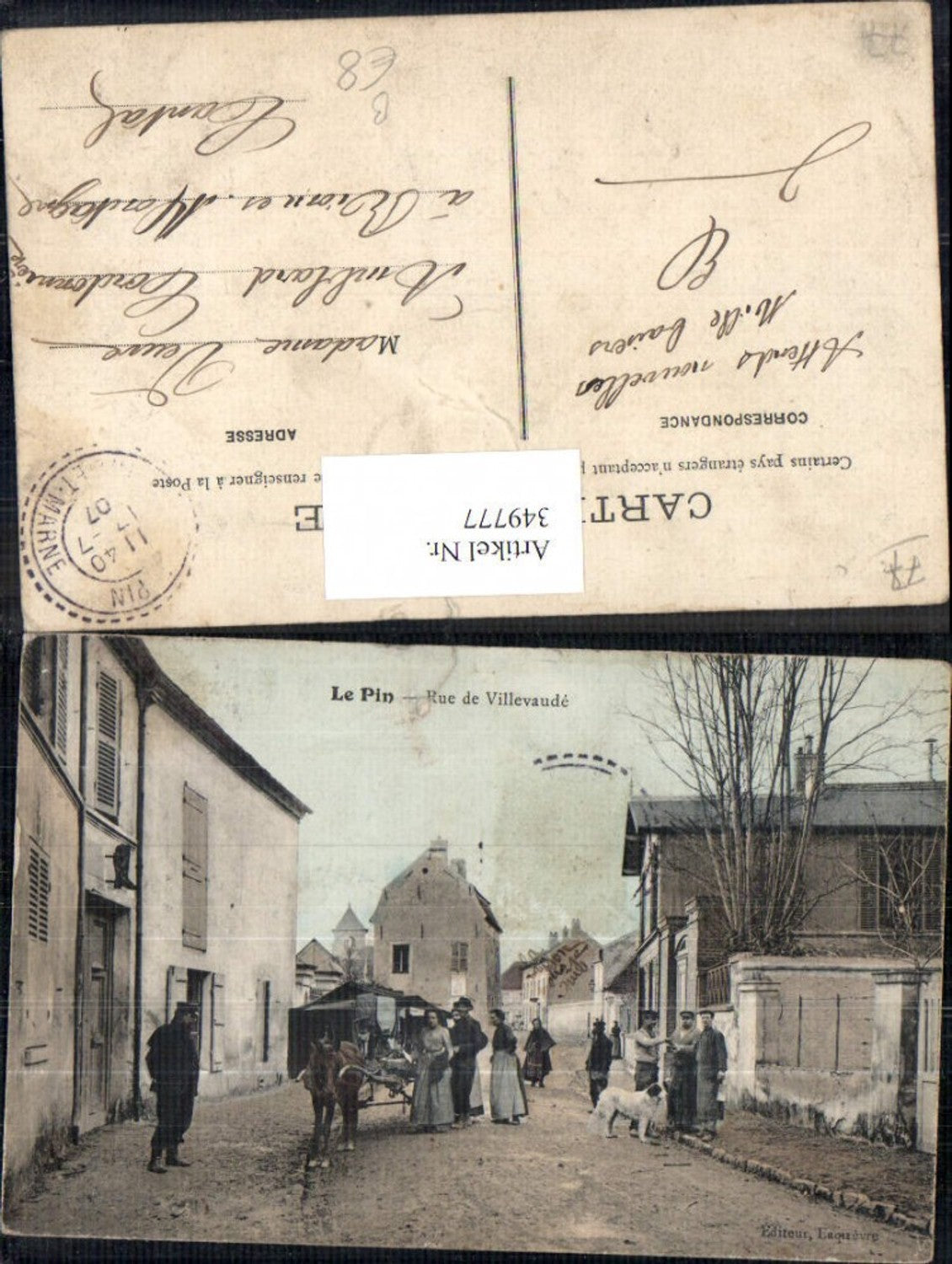 349777,Ile-de-France Seine-et-Marne Le Pin Rue de Villevaude Straßenansicht Kutsche Hund