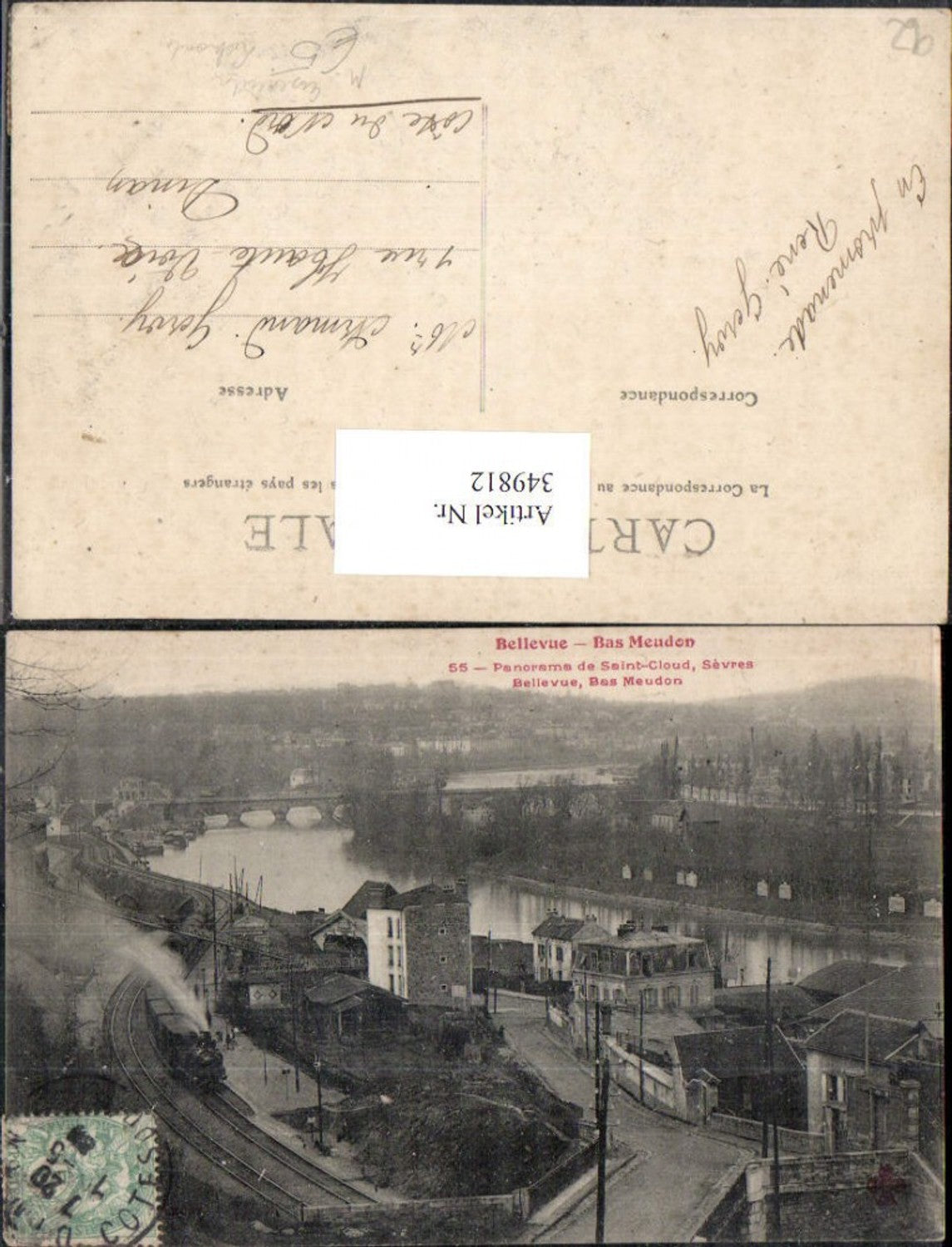 349812,Ile-de-Franche Hauts-de-Seine Bellevue Bas Meudon Panoraman m. Eisenbahn Lokomotive