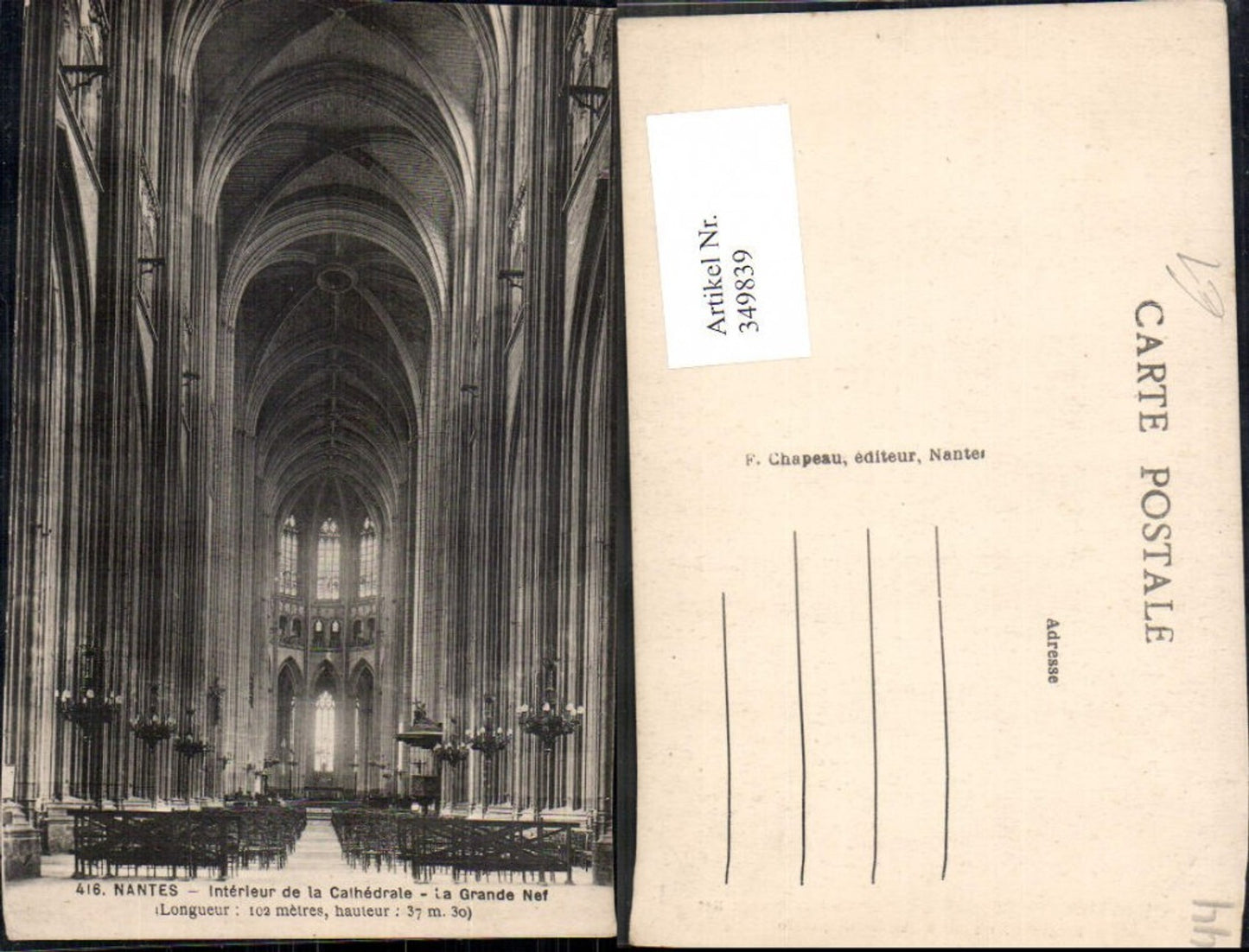 349839,Pays de la Loire Loire-Atlantique Nantes Interieur de la Cathedrale La Grande Nef