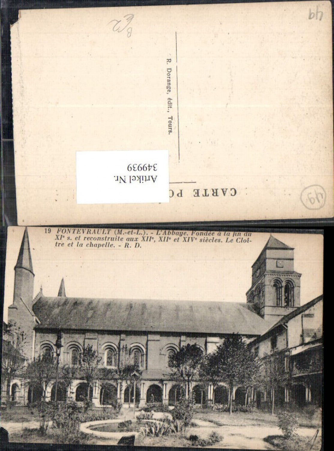 349939,Pays de la Loire Maine-et-Loire Fontevrault L Abbaye le Cloitre et la chapelle Kloster Kapelle