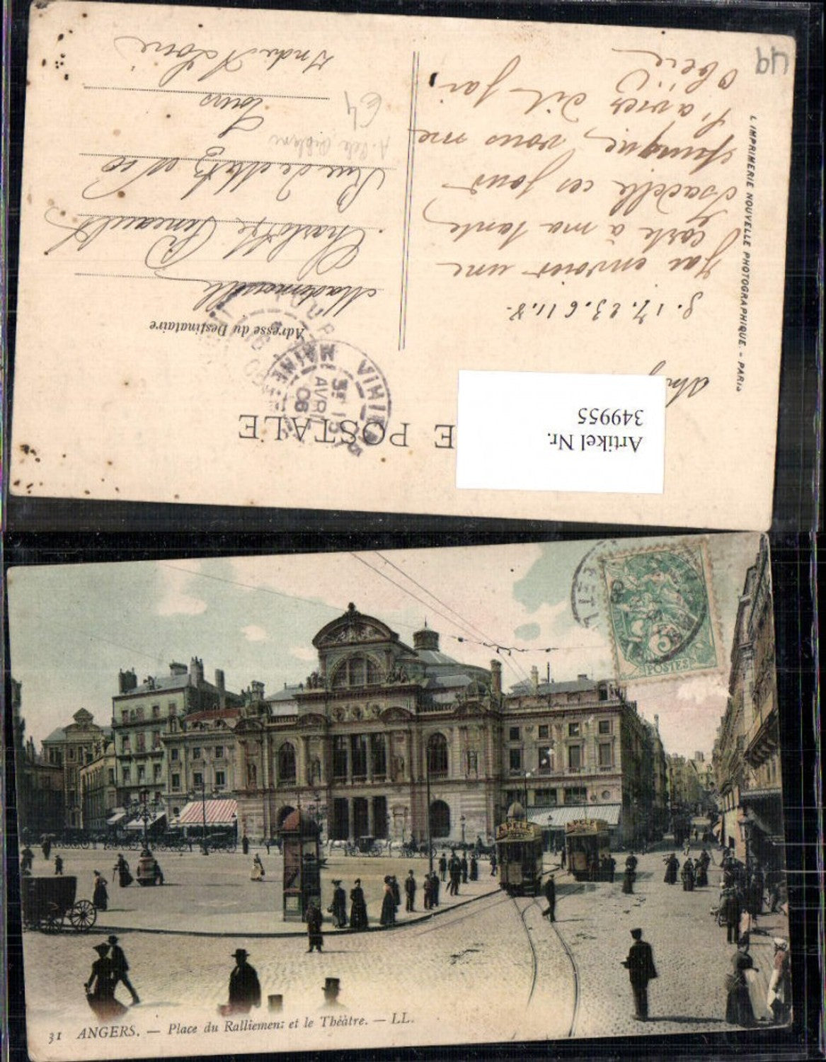 349955,Pays de la Loire Maine-et-Loire Angers Place du Ralliement et le Theater Tram advertising A. Pele