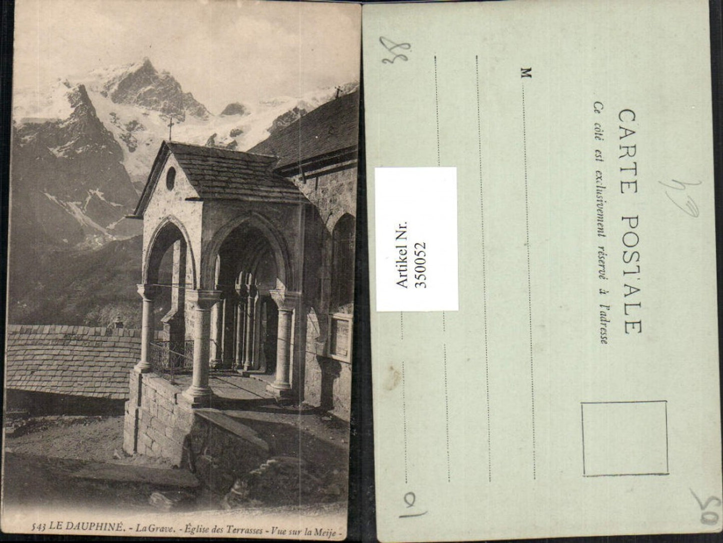 350052,Provence-Alpes-Cote-Azur Hautes-Alpes Dauphine La Grave Eglise des Terrasses Bergkulisse