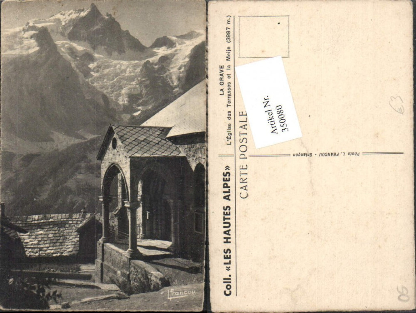 350080,Provence-Alpes-Cote-Azur Hautes-Alpes La Grave Eglise des Terrasses et Meije Bergkulisse