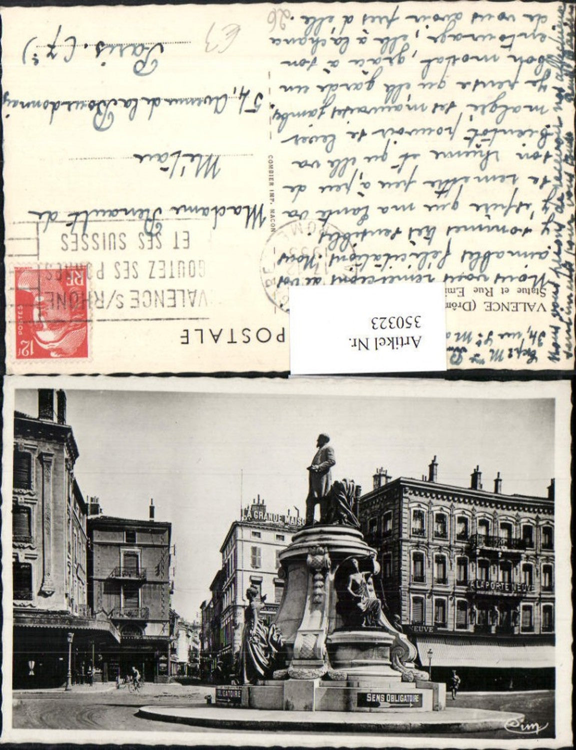 350323,Rhone-Alpes Drome Valence Statue et Rue Emile-Augier Denkmal