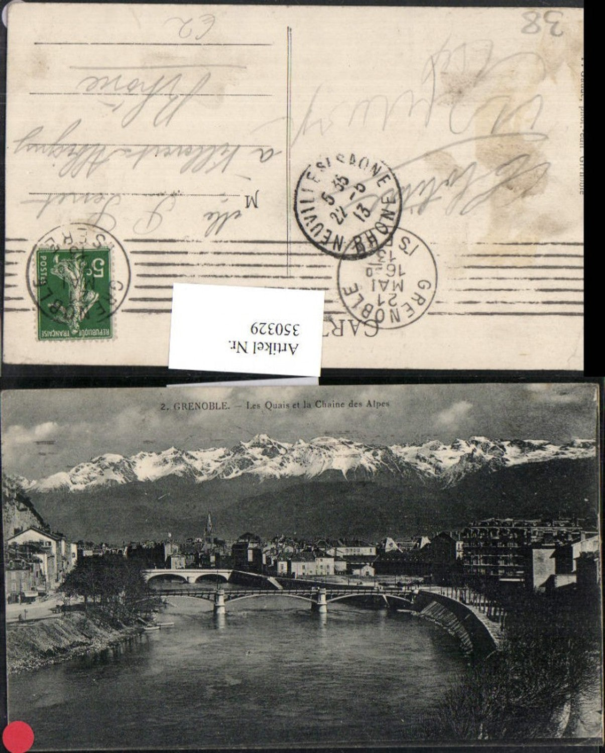 350329,Rhone-Alpes Isere Grenoble Quais et la Chaine Alpes Teilansicht Brücken