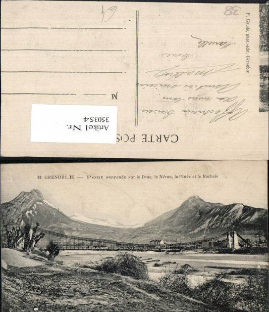 350354,Rhone-Alpes Isere Grenoble Pont suspendu sur le Drac Brücke Bergkulisse
