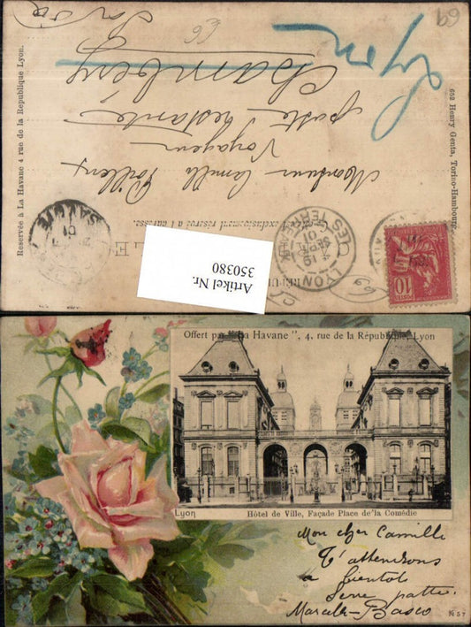 350380,Rhone-Alpes Isere Rhone Lyon Hotel de Ville Rathaus Blumenstrauß Rosen