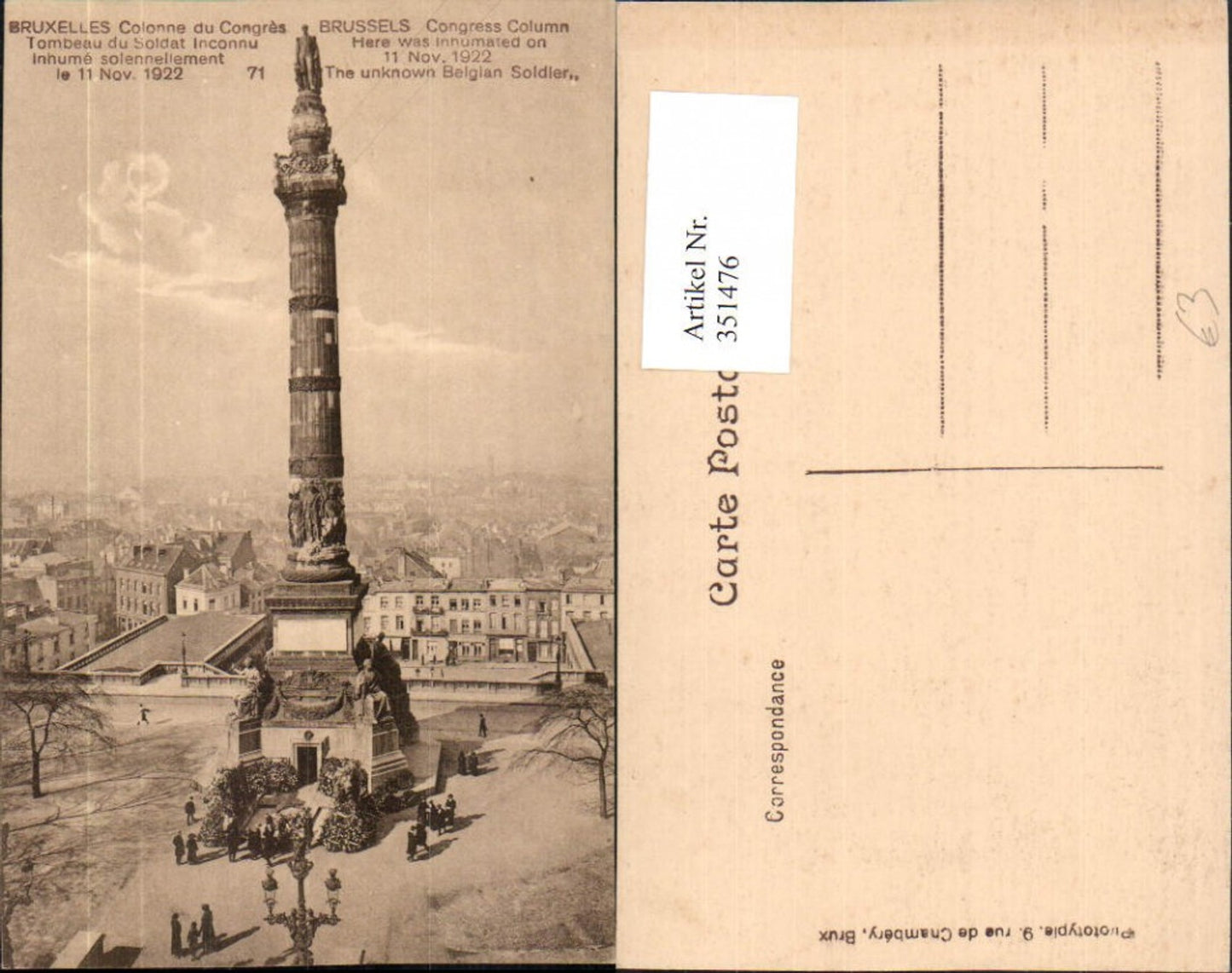 351476,Bruxelles Brüssel Colonne du Congres Tombeau de Soldat Inconnu Säule
