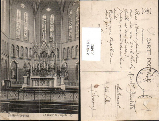 351482,Passy Froyennes Le choeur de chapelle Church interior view altar
