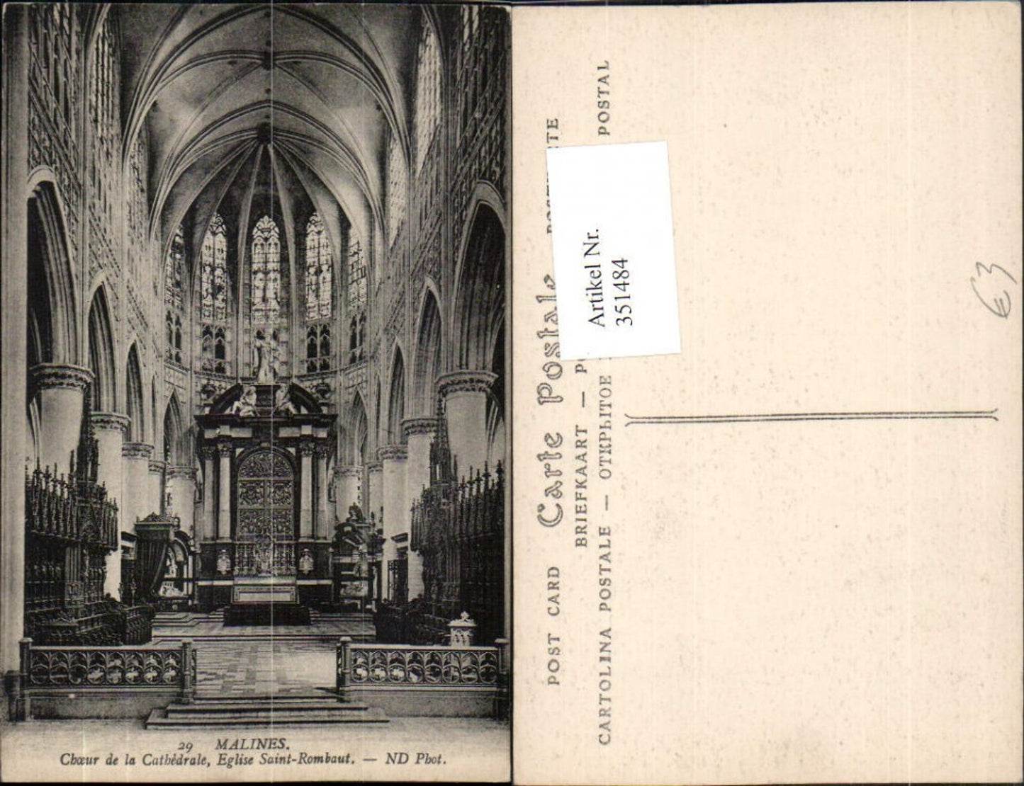 351484,Malines Eglise Saint-Rombaut Choeur de la Cathedrale Kirche Chorgestühl