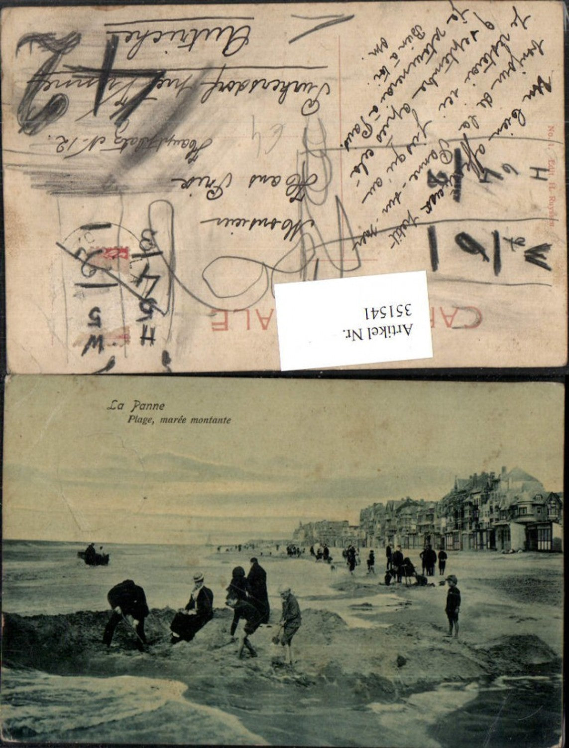 351541,La Panne Plage maree montante Strand Strandleben