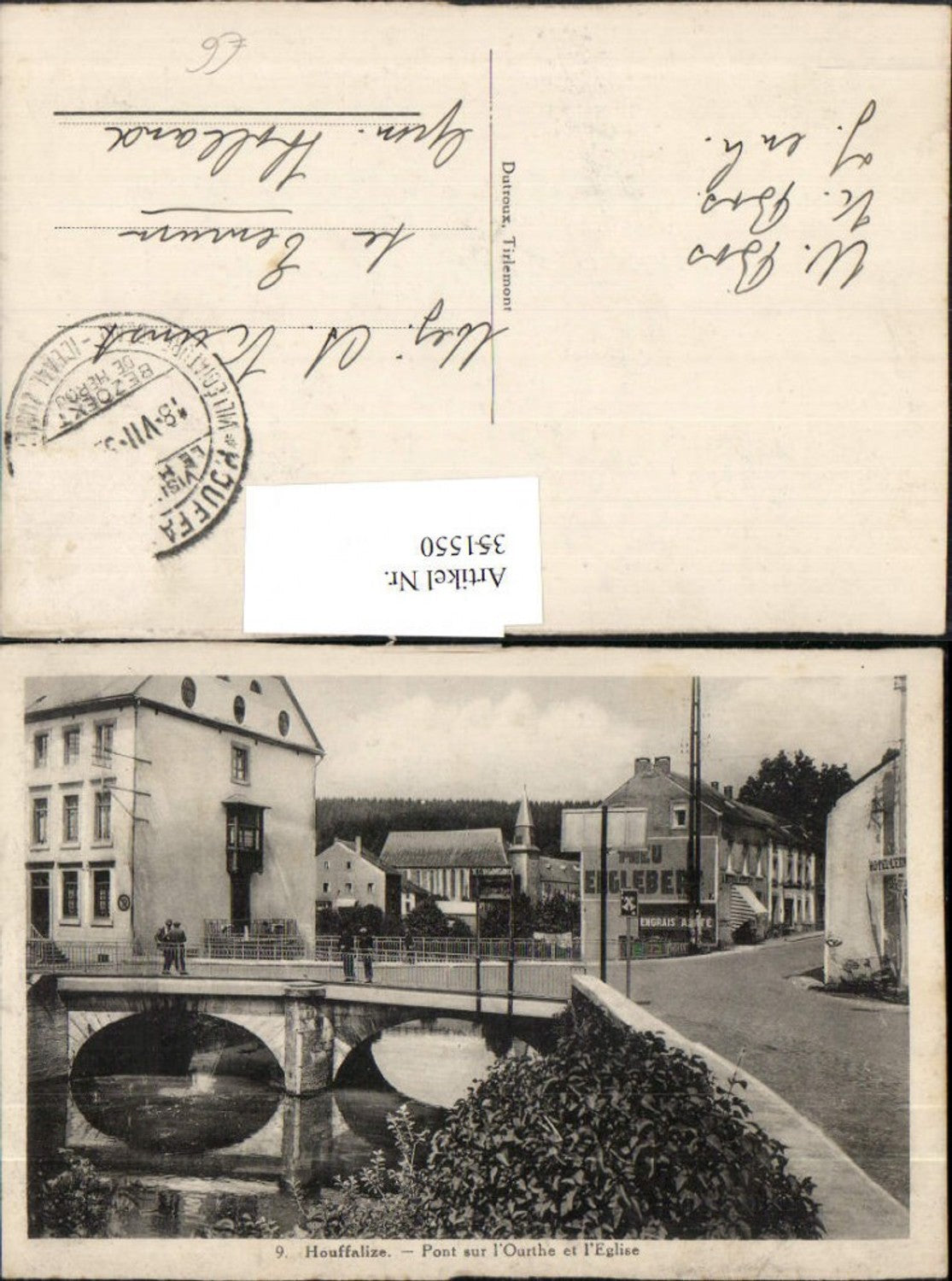 351550,Houffalize Pont sur l'Ourthe et l'Eglise Brücke