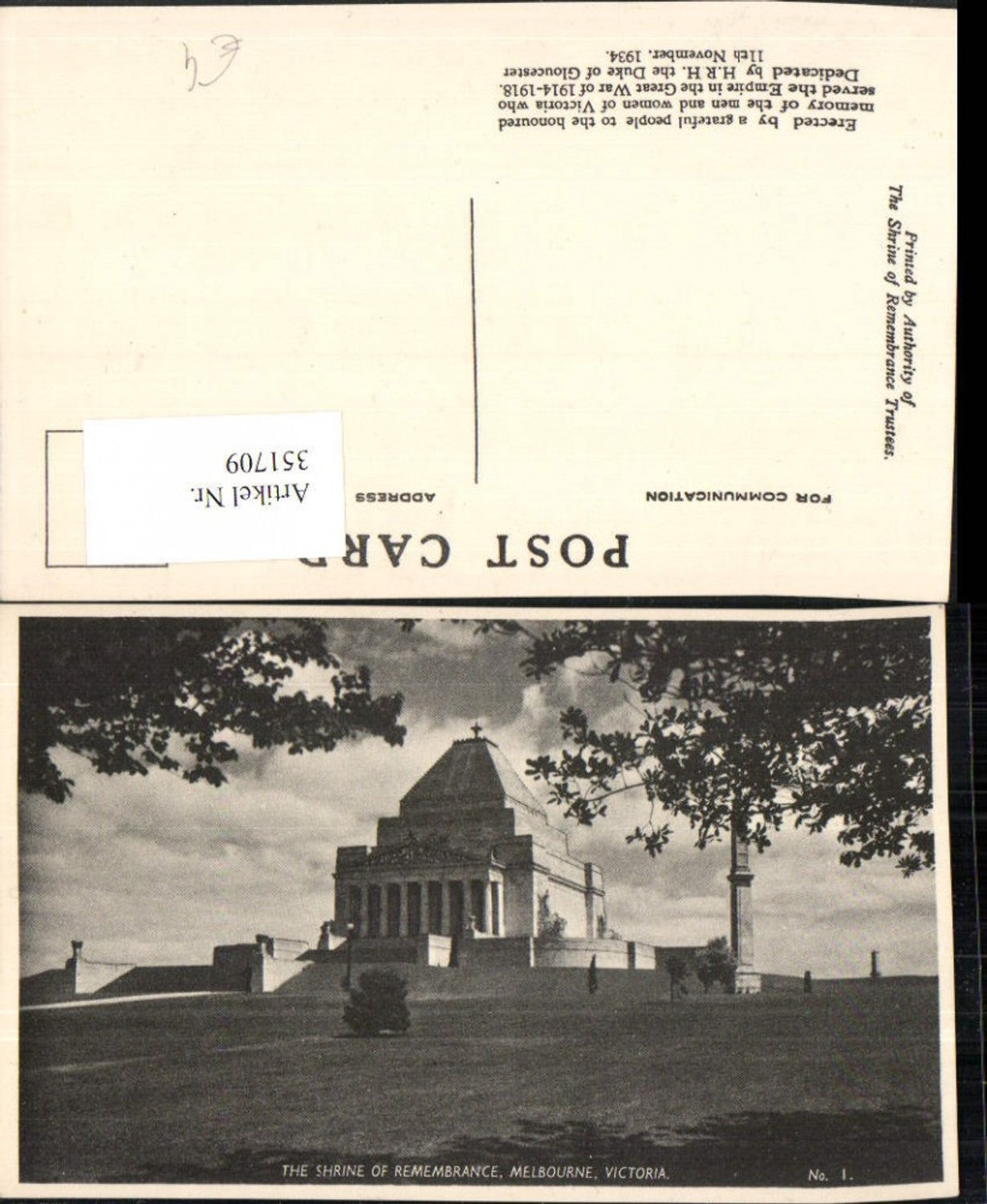 351709,Victoria Melbourne The Shrine of Remembrance Kriegerdenkmal