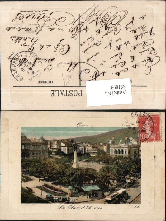 351899,Oran La Place d'Armes Platz Obelisk Straßenbahn Präge Passepartout