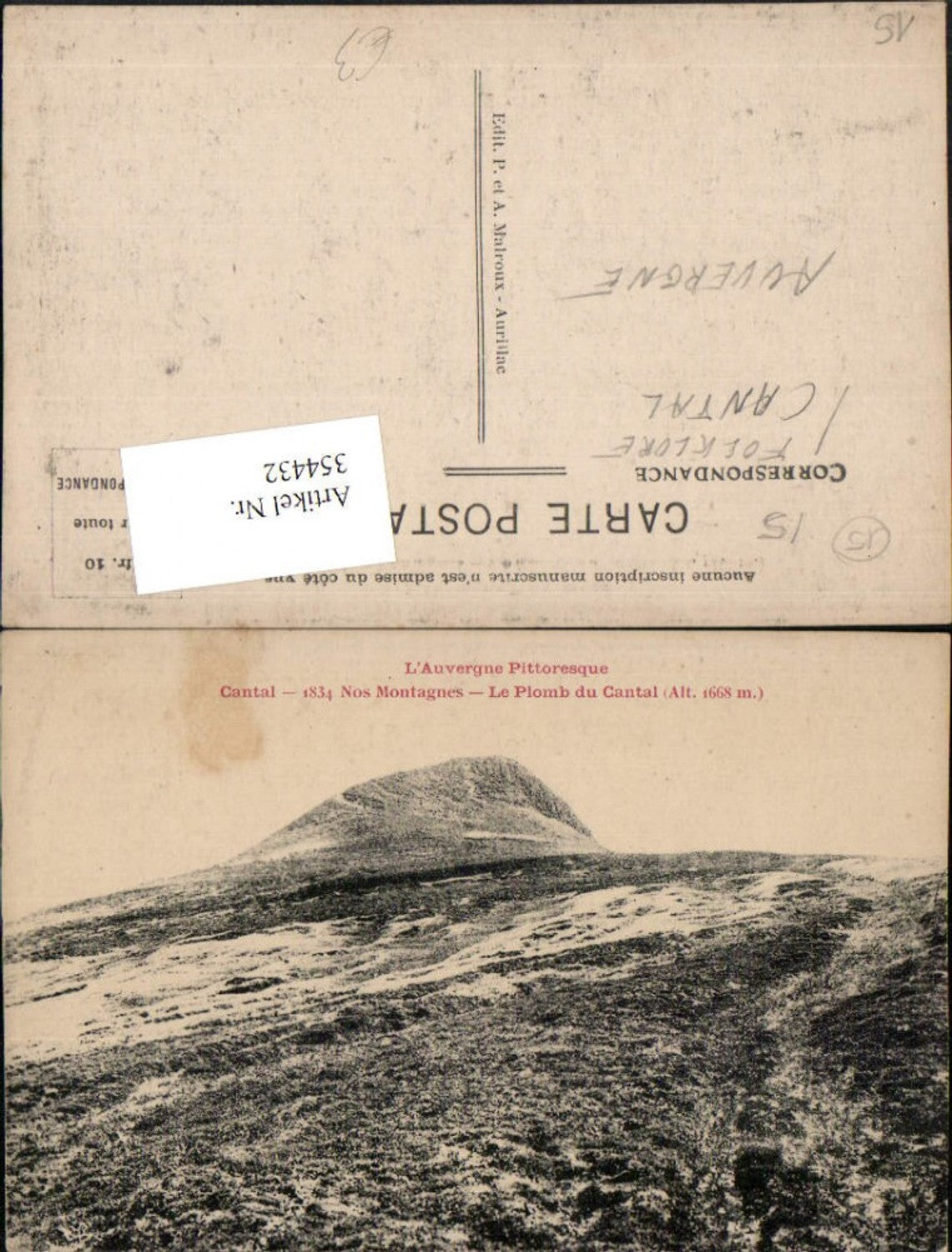 354432,Auvergne Cantal Nos Montagnes Le Plomb du Cantal Berggipfel