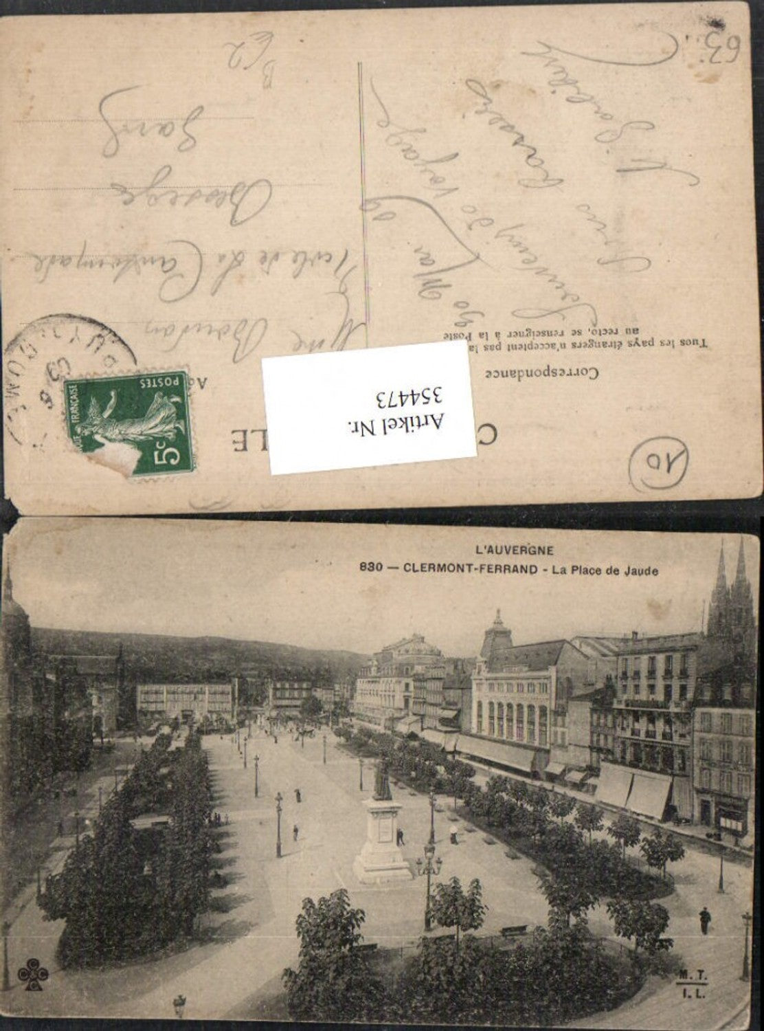 354473,Auvergne Puy-de-Dome Clermont-Ferrand La Place de Jaude Platz Denkmal