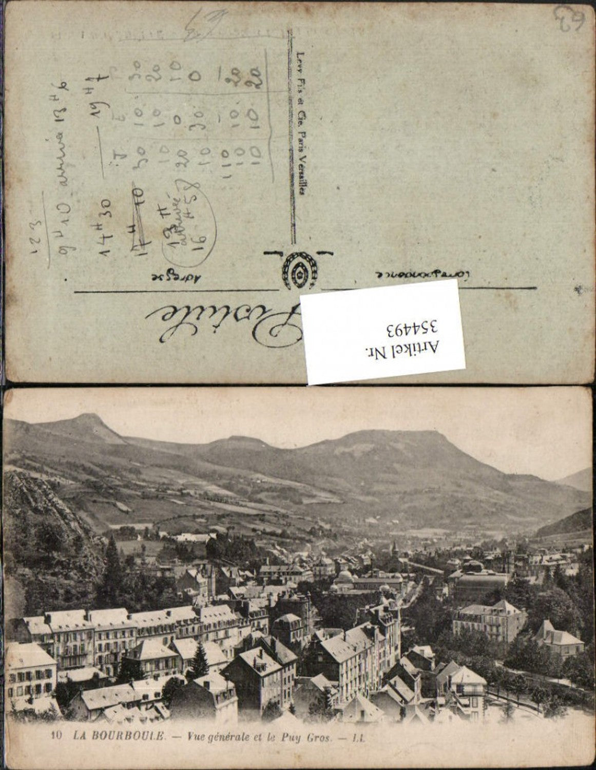 354493,Auvergne Puy-de-Dome La Bourboule Vue generale et le Puy Gros Totale