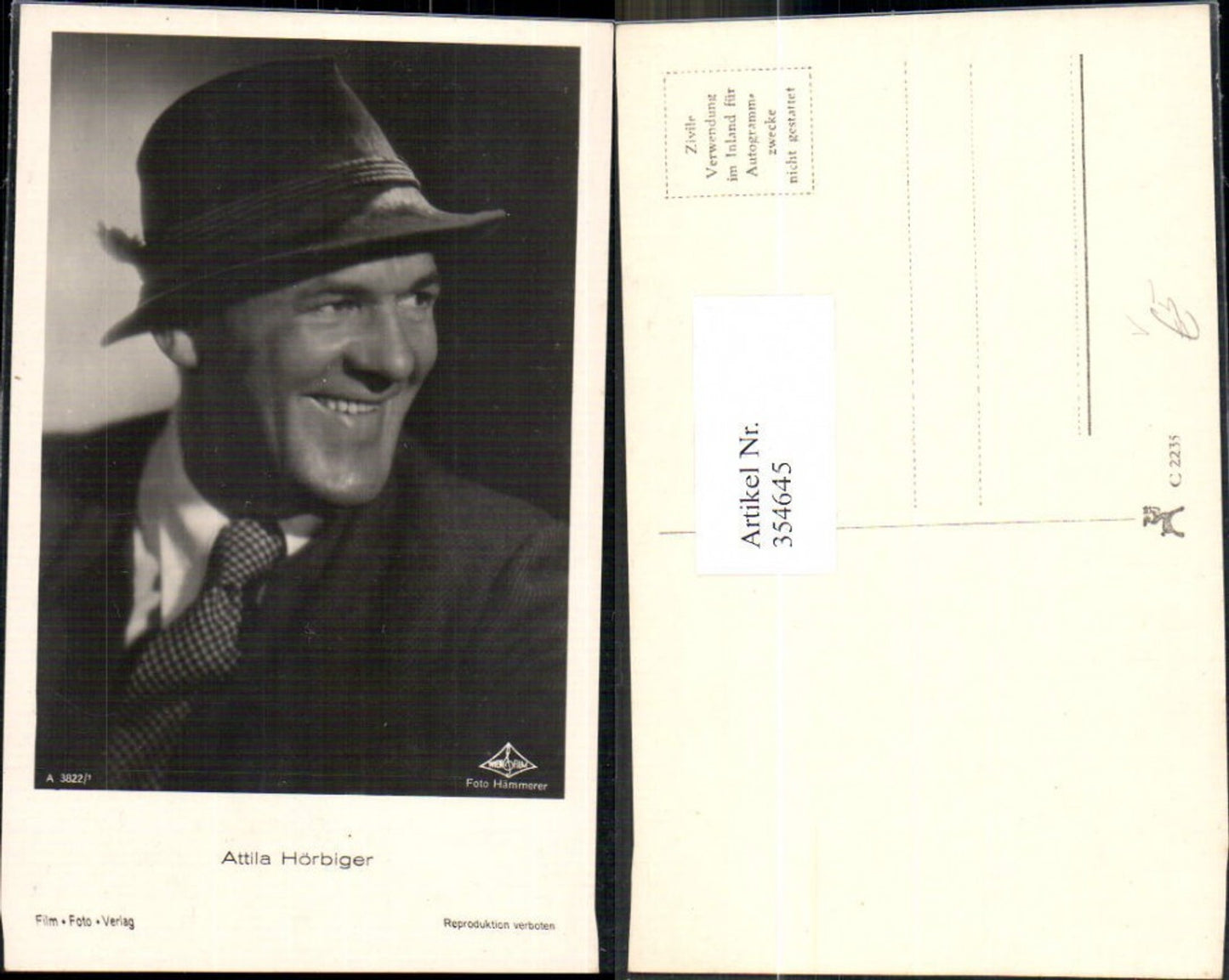 354645,Schauspieler Attila Hörbiger pub Film Foto Verlag A 3822/1