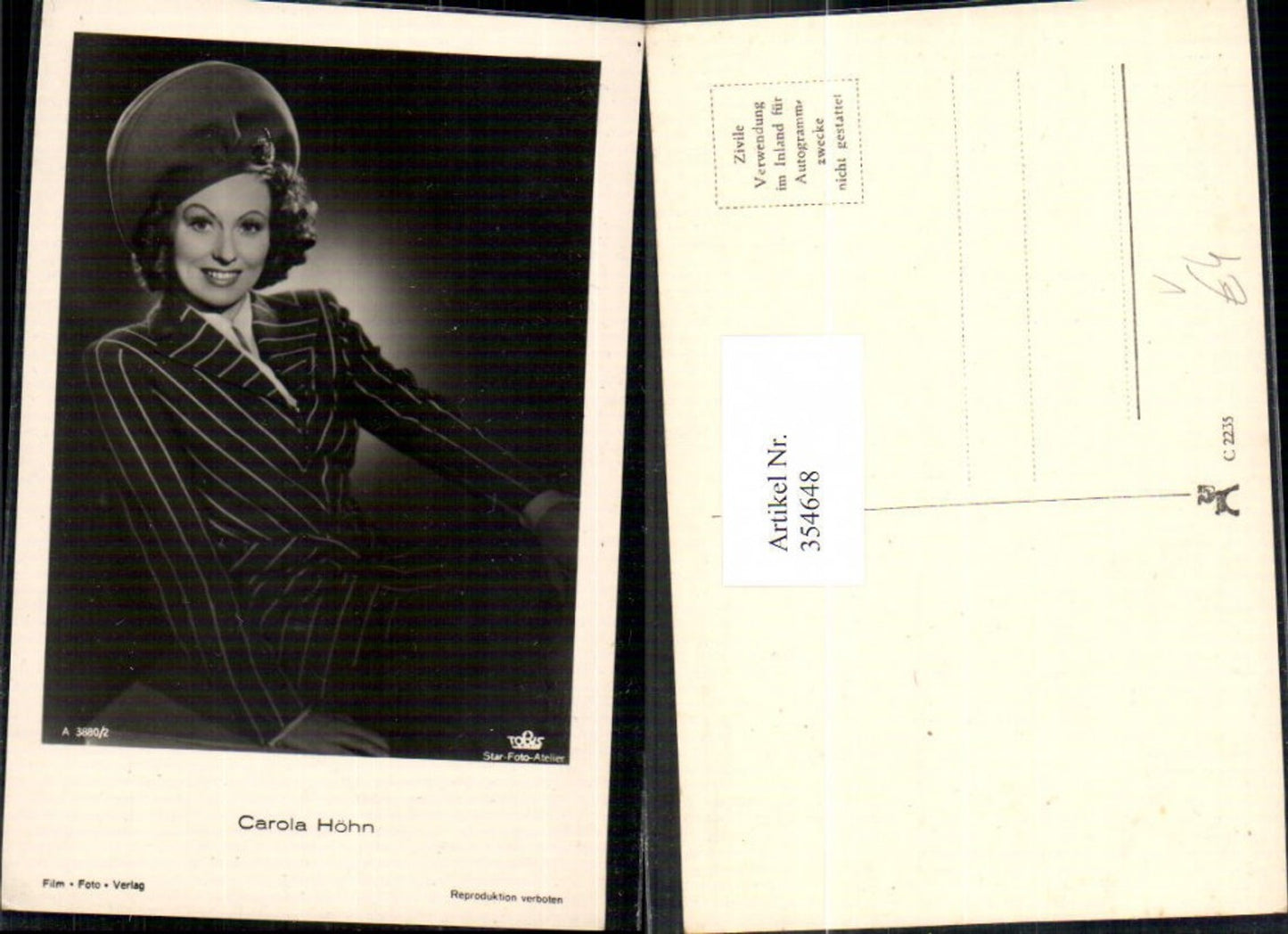 354648,Schauspielerin Carola Höhn pub Film Foto Verlag A 3880/2