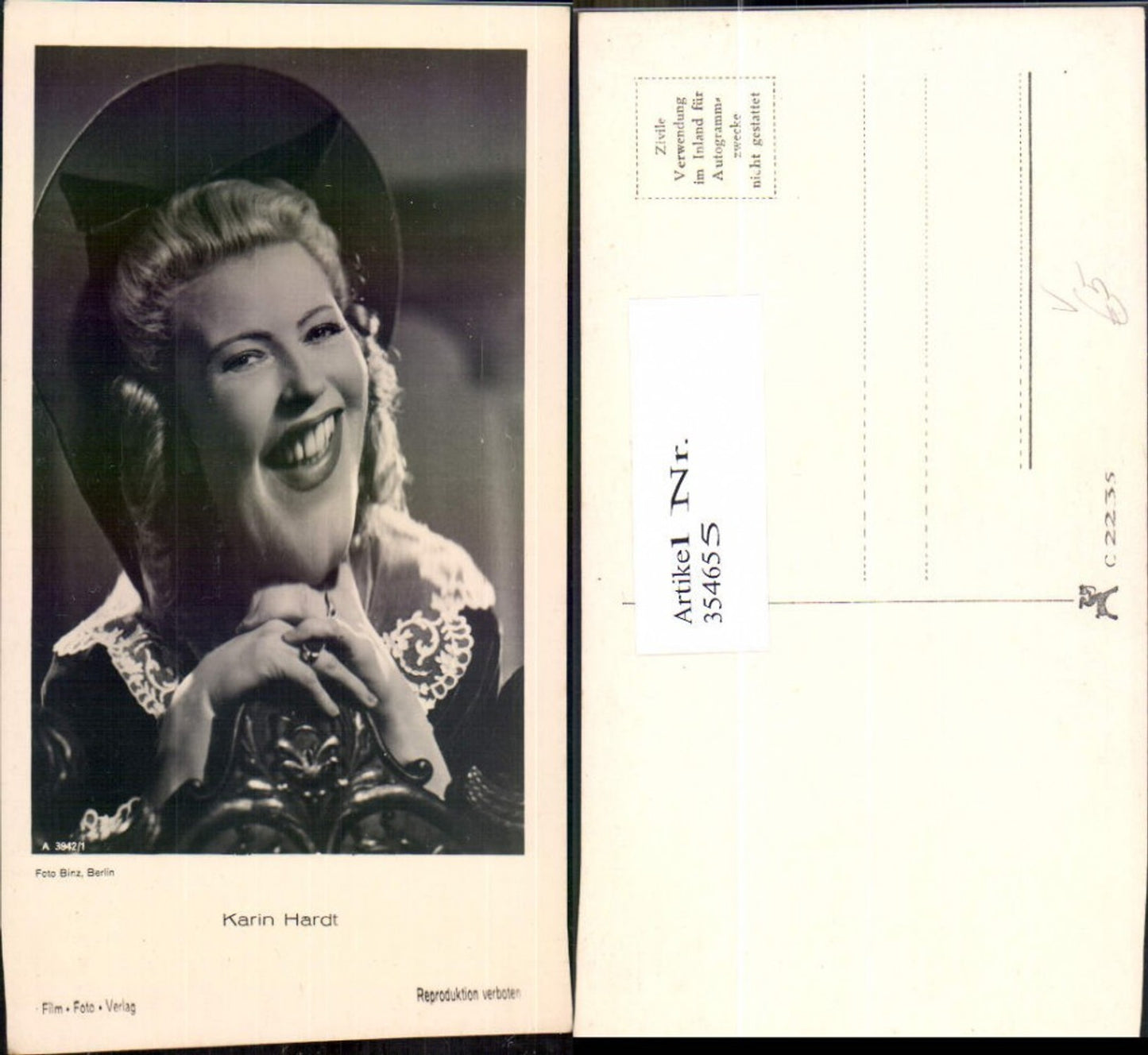 354655,Schauspielerin Karin Hardt pub Film Foto Verlag A 3942/1