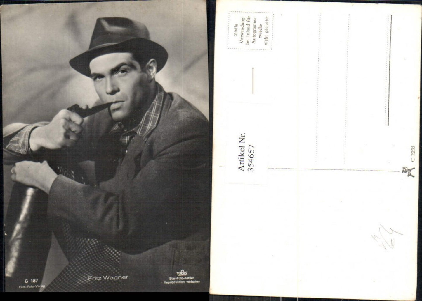 354657,Schauspieler Fritz Wagner Rauchen Pfeife Hut pub Film Foto Verlag G 187