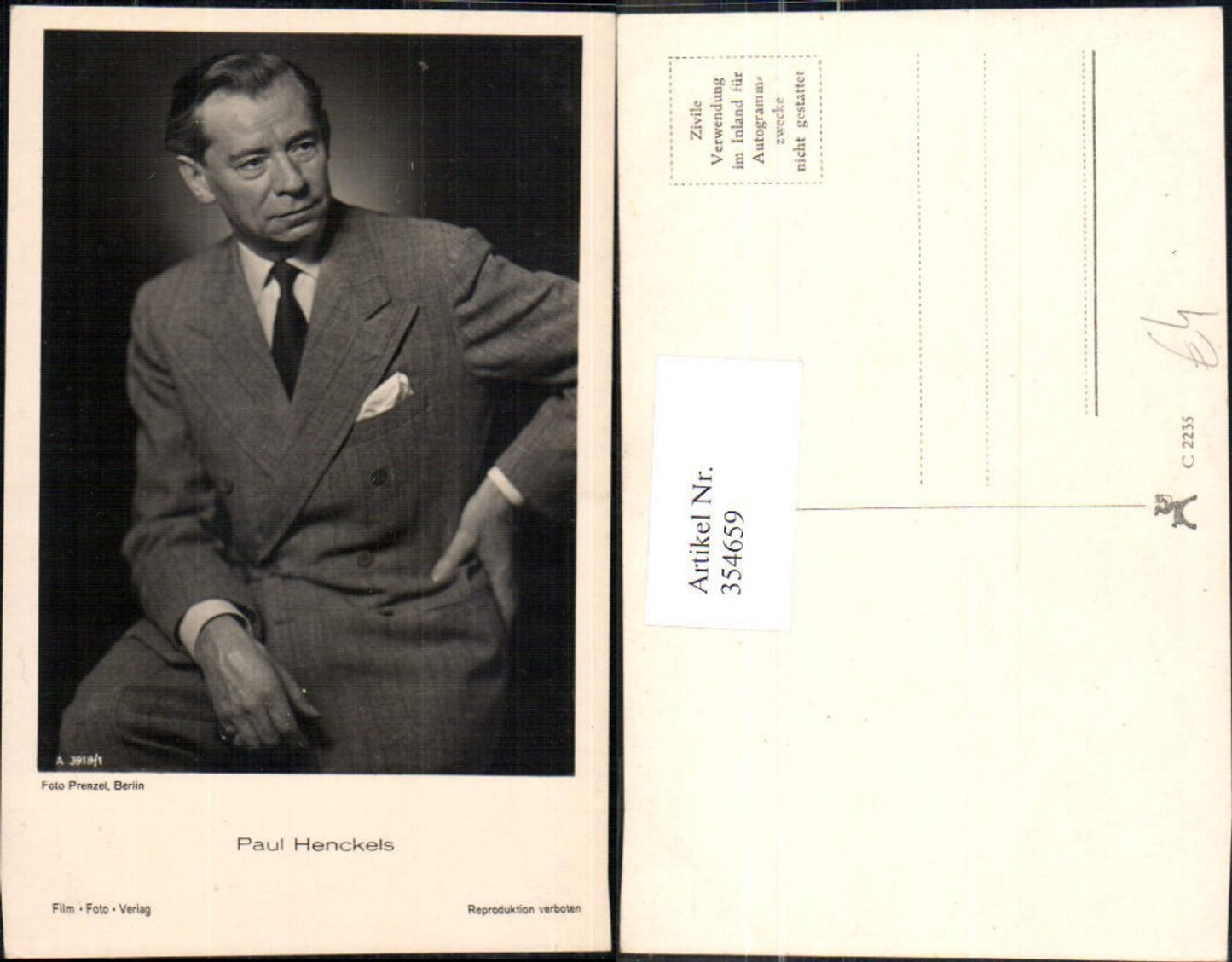 354659,Schauspieler Paul Henckels pub Film Foto Verlag A 3919/1