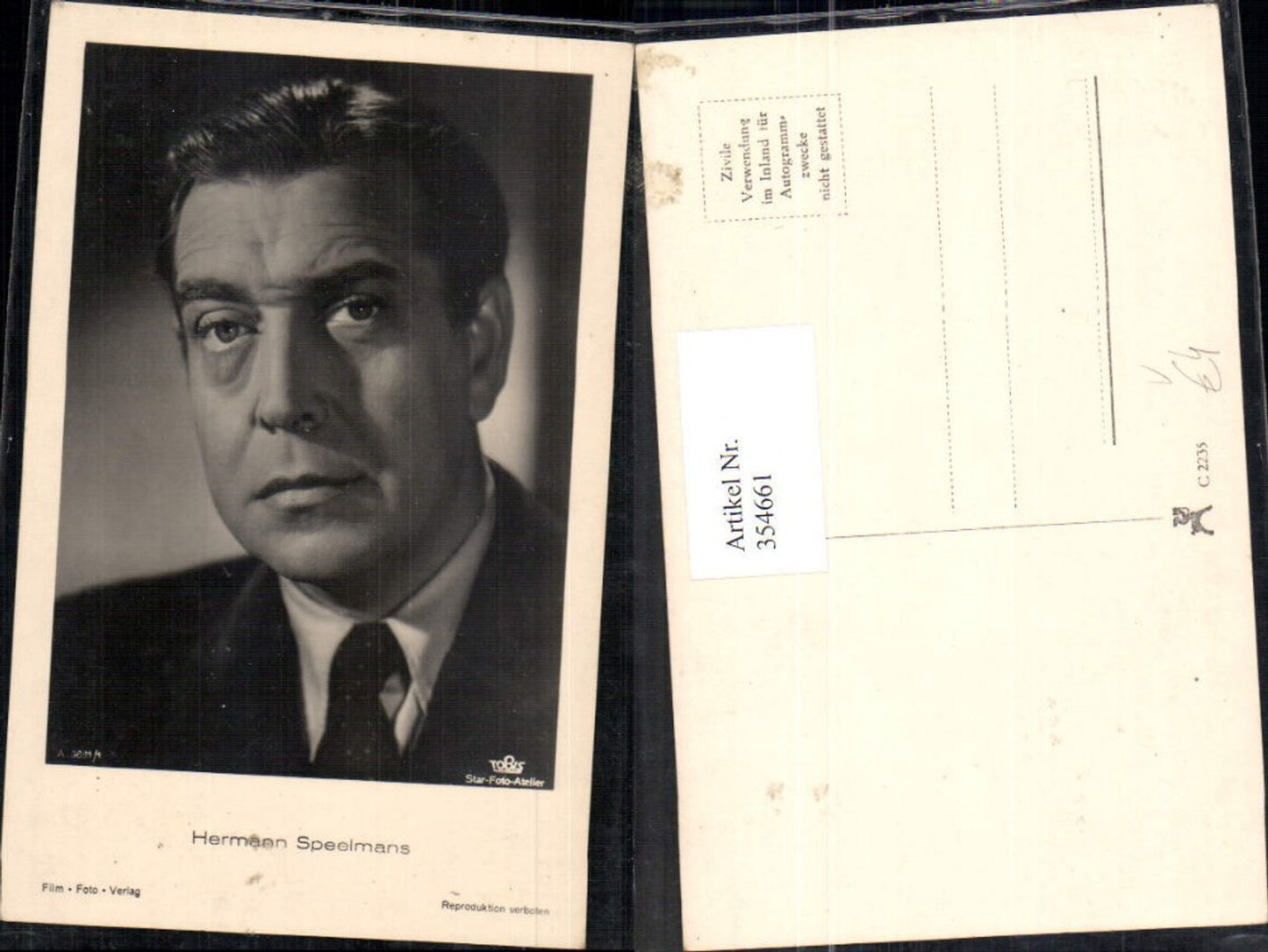 354661,Schauspieler Hermann Speelsmans pub Film Foto Verlag A 3681/1