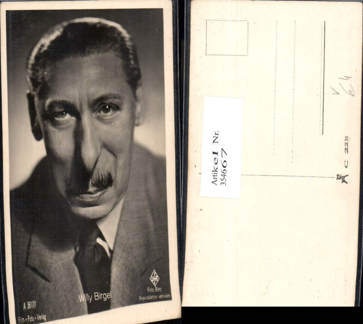 354667,Schauspieler Willy Birgel pub Film Foto Verlag A 3617/1