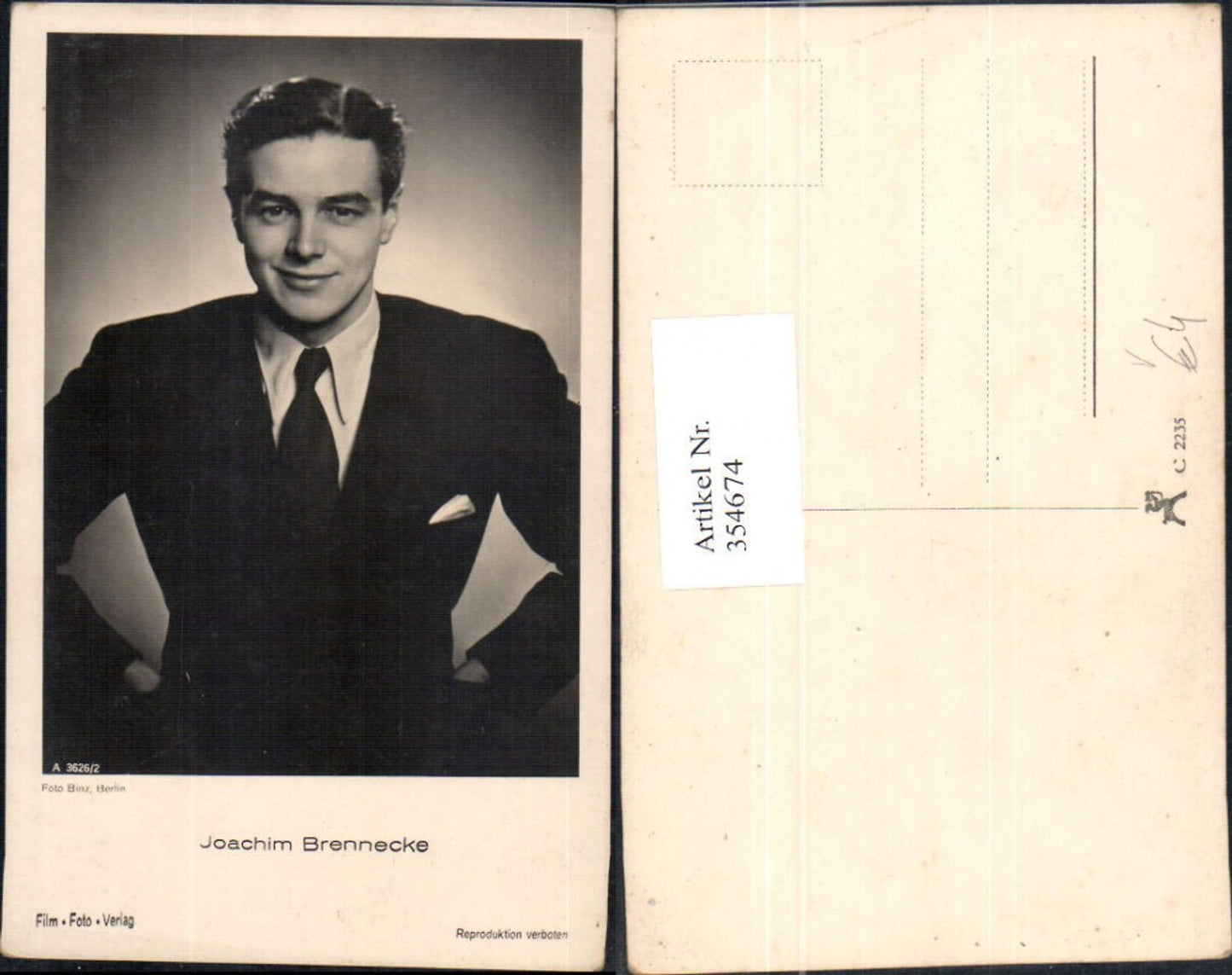 354674,Schauspieler Joachim Brennecke pub Film Foto Verlag A 3626/2