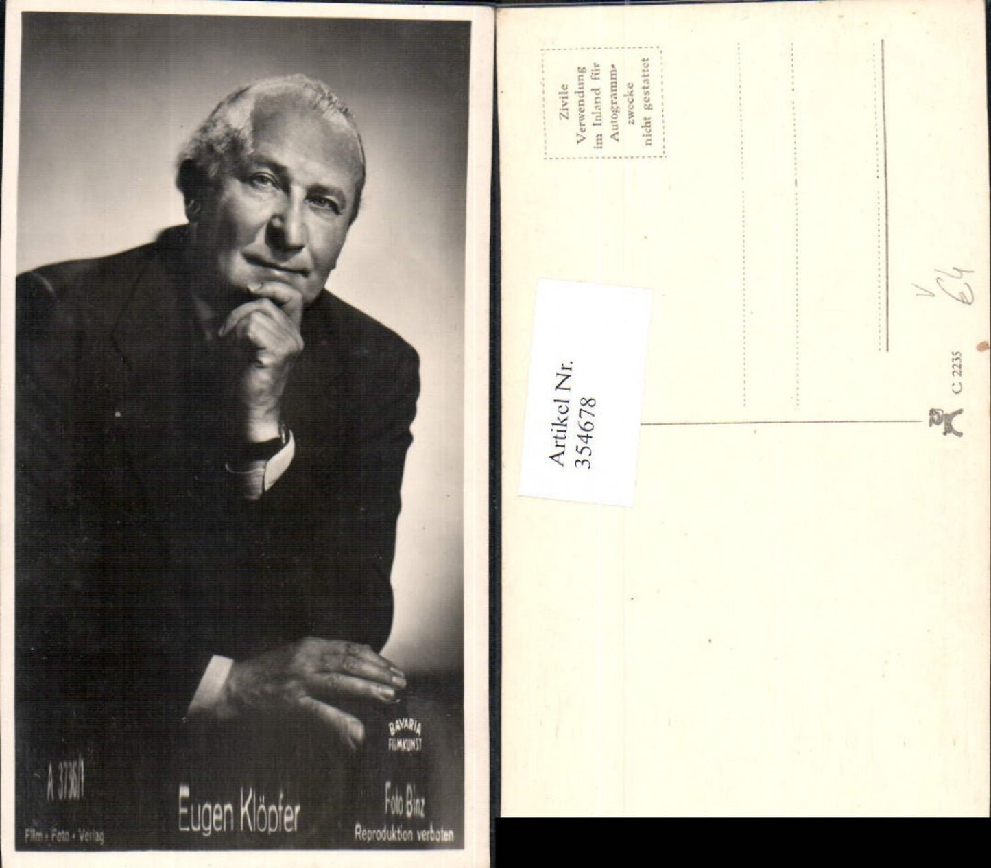 354678,Schauspieler Eugen Klöpfer pub Film Foto Verlag A 3736/1