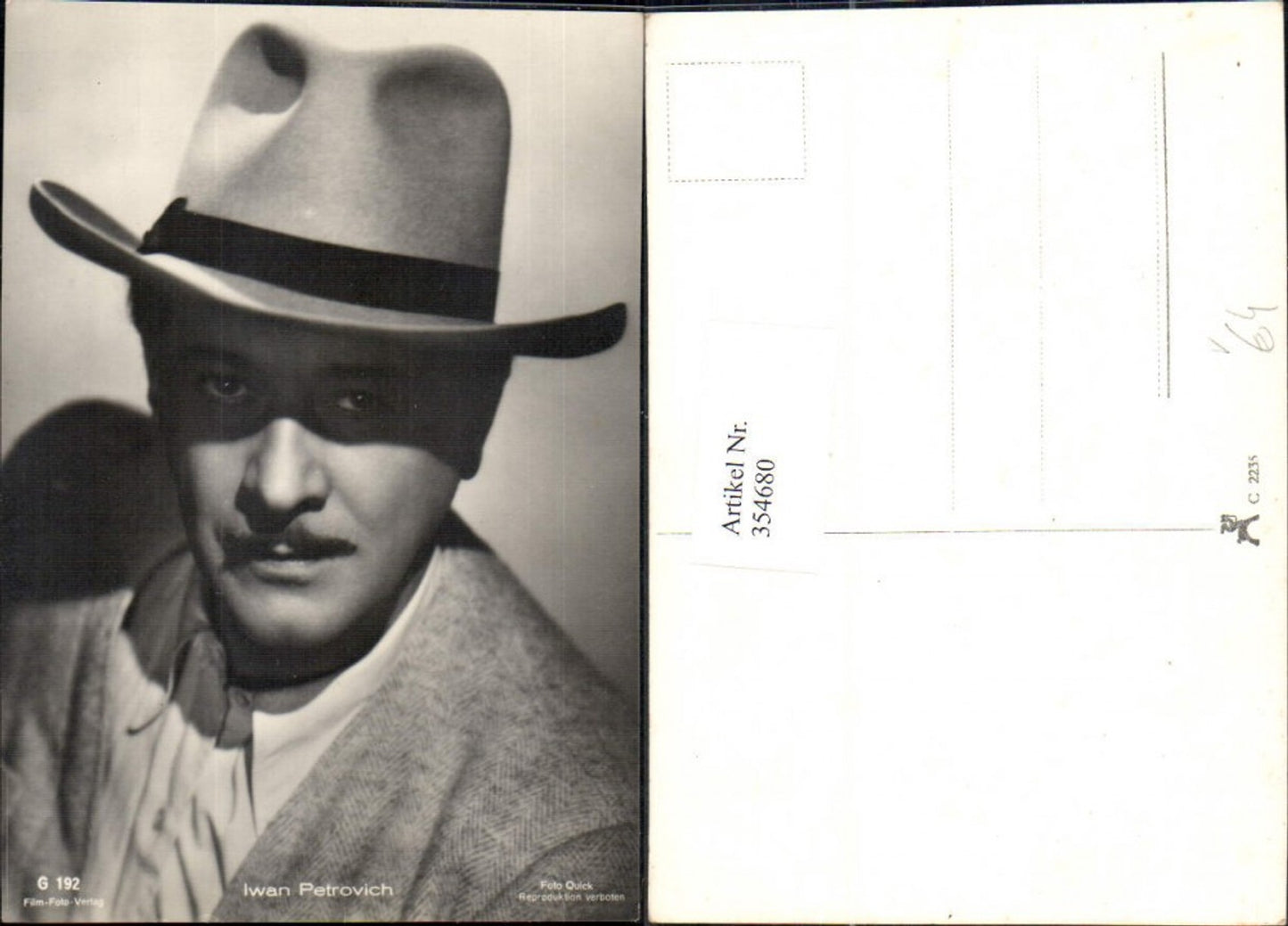 354680,Schauspieler Iwan Petrowich Hut pub Film Foto Verlag G 192