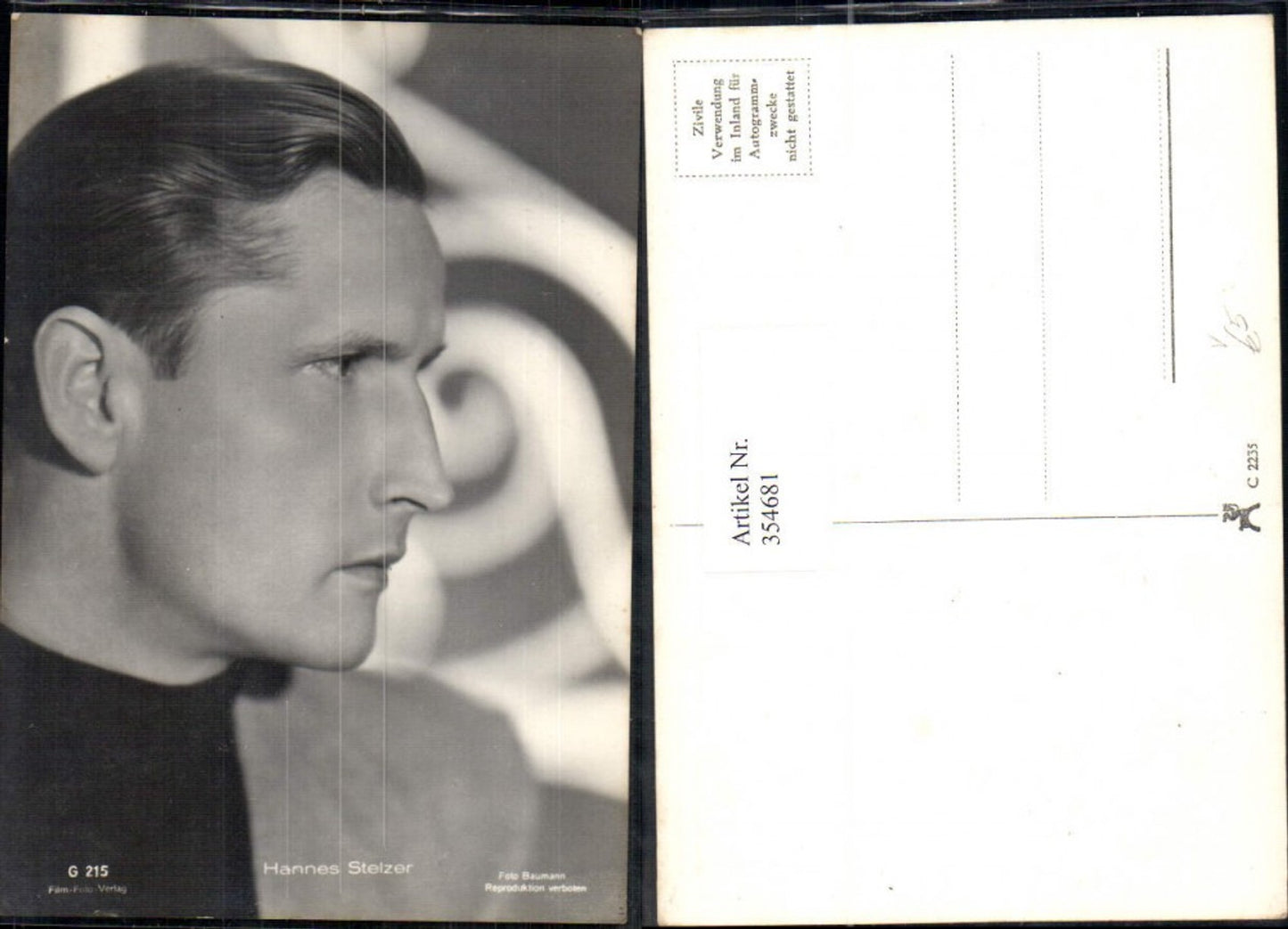 354681,Schauspieler Hannes Stelzer pub Film Foto Verlag G 215