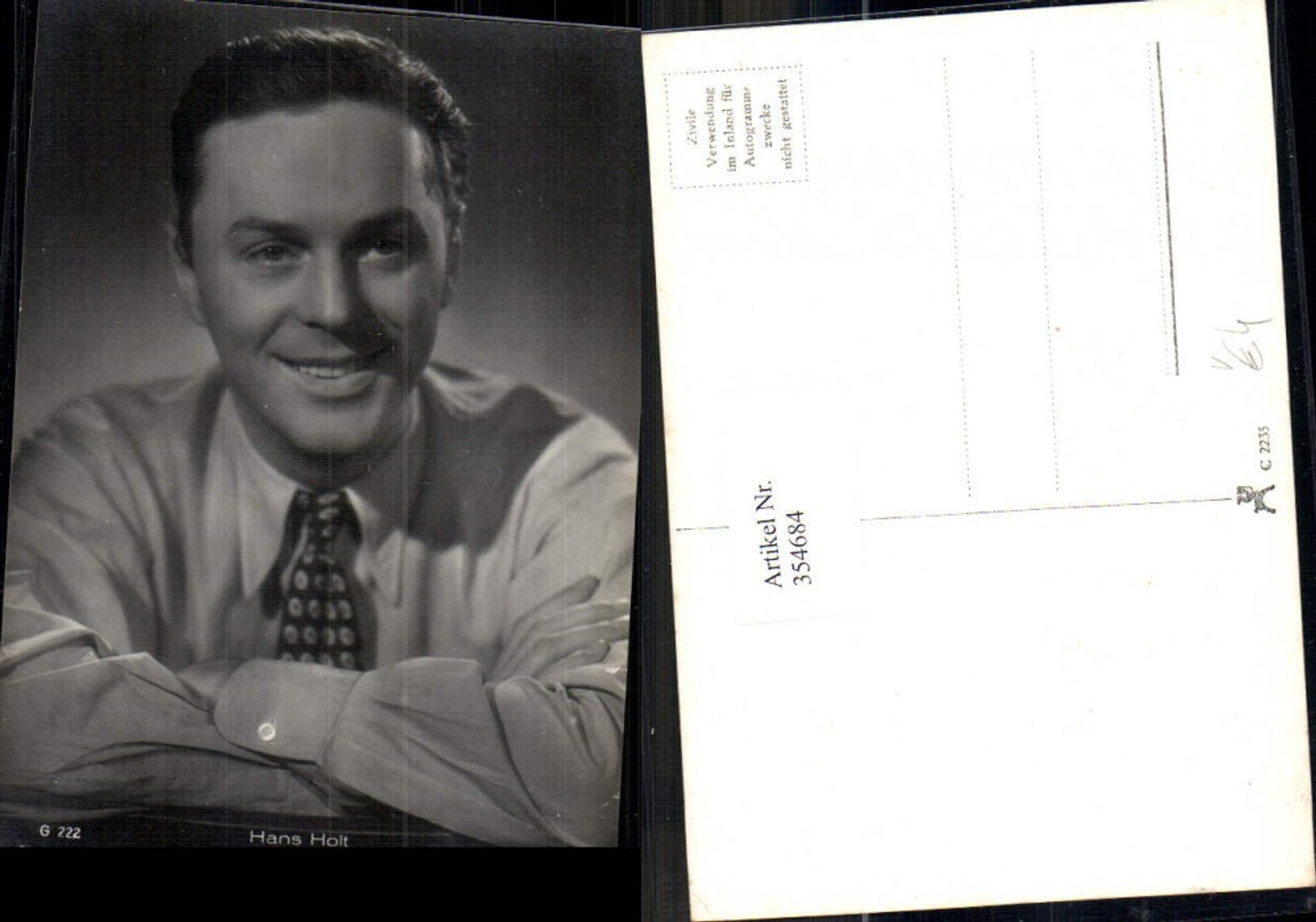 354684,Schauspieler Hans Holt pub Film Foto Verlag G 222