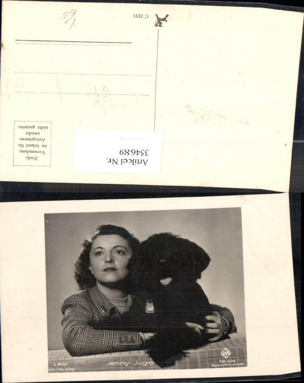354689,Schauspielerin Jenny Jugo Hund pub Film Foto Verlag A 3873/1