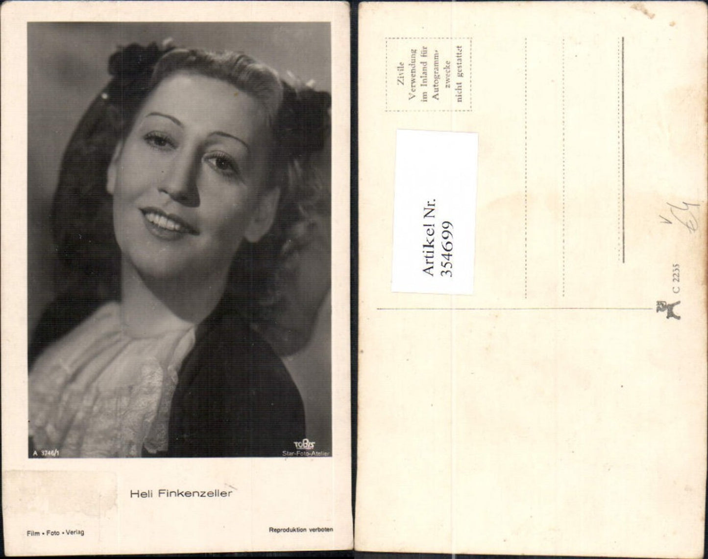 354699,Schauspielerin Heli Finkenzeller pub Film Foto Verlag A 3746/1